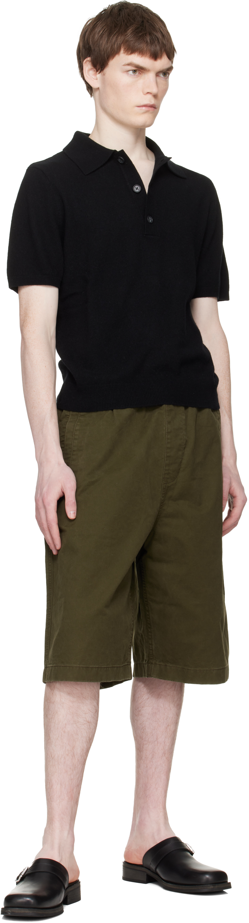 Entire Studios: Black Short Sleeve Knit Polo | SSENSE Canada