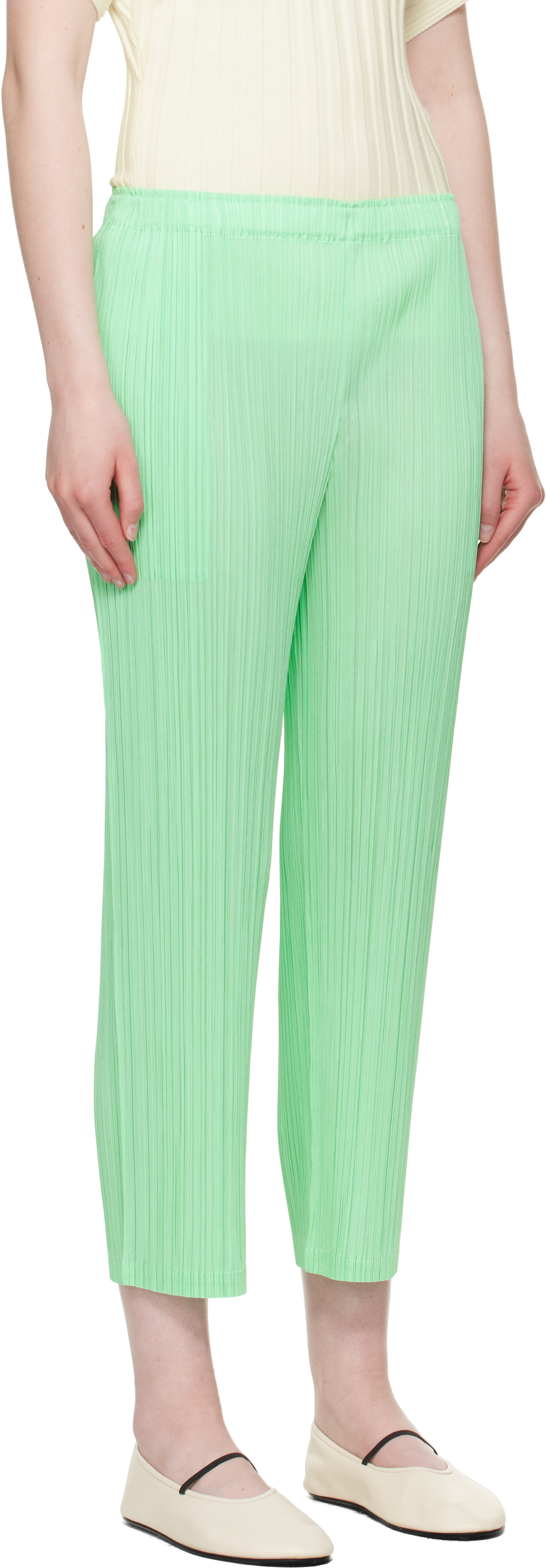 PLEATS PLEASE ISSEY MIYAKE: Green Monthly Colors May Trousers | SSENSE