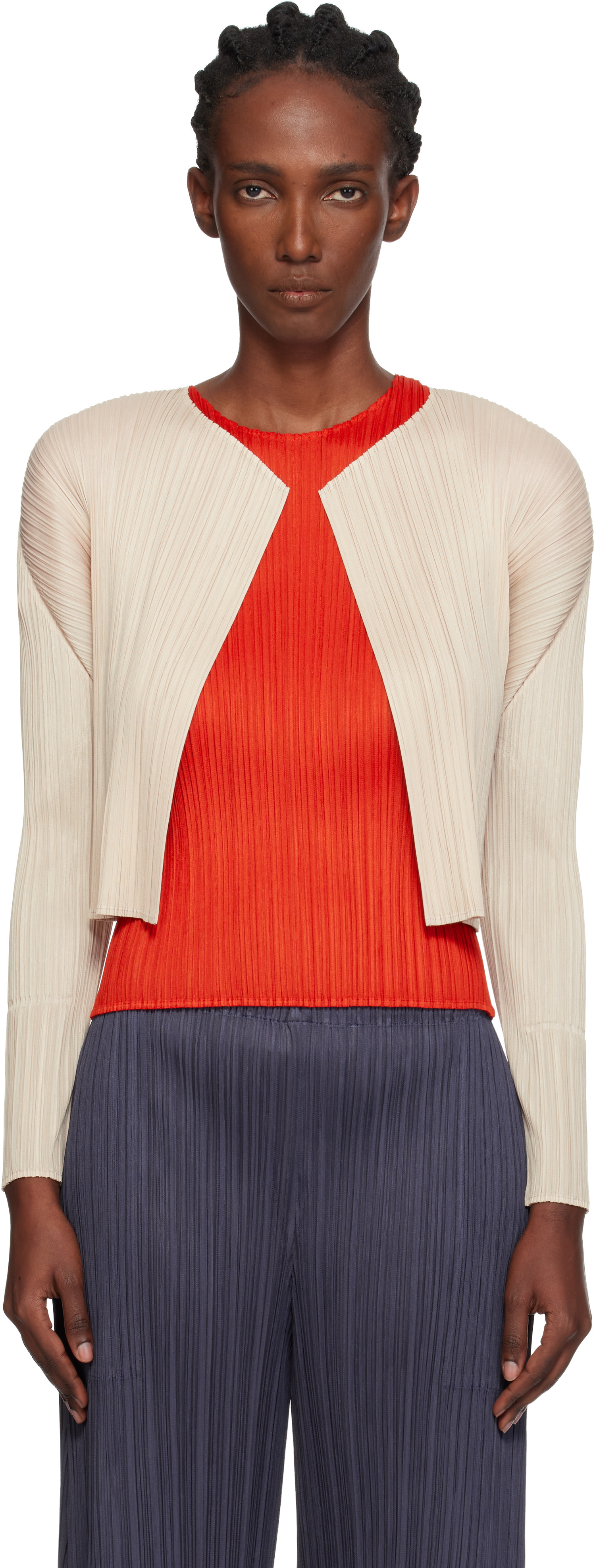 PLEATS PLEASE ISSEY MIYAKE: Beige Monthly Colors July Cardigan
