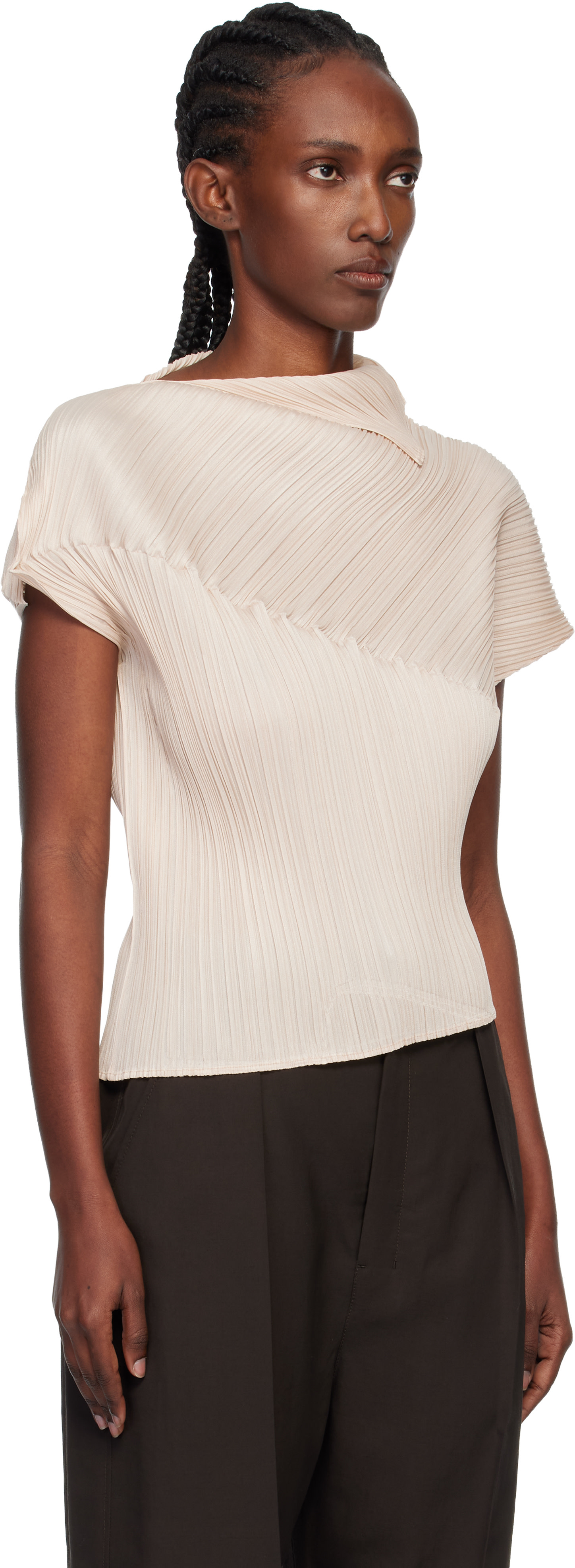 PLEATS PLEASE ISSEY MIYAKE: Beige Leap Top | SSENSE