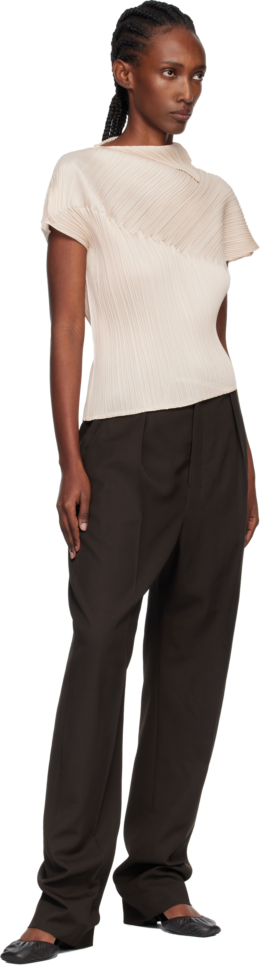 PLEATS PLEASE ISSEY MIYAKE: Beige Leap Top | SSENSE