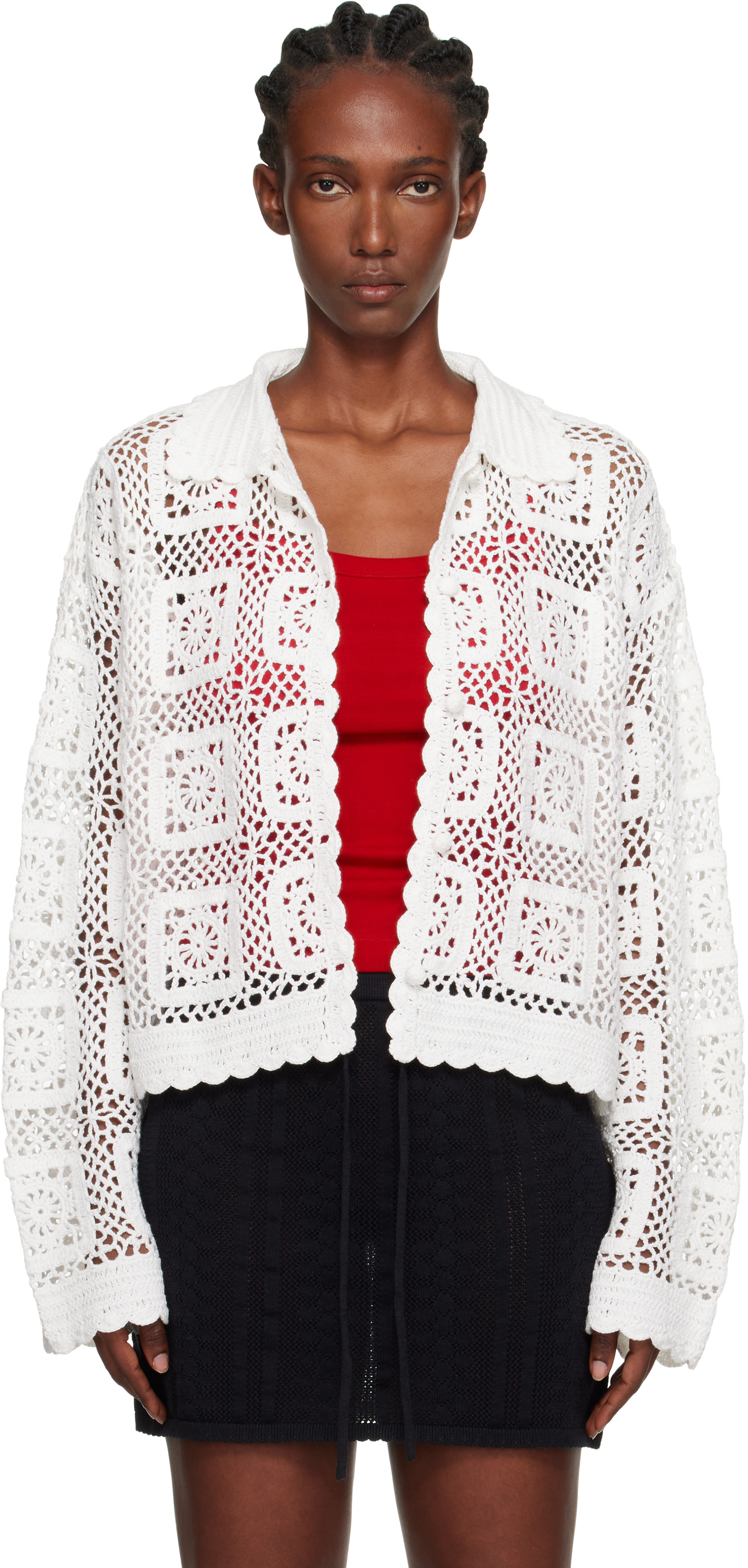 Holzweiler: White Rosie Crochet Cardigan | SSENSE