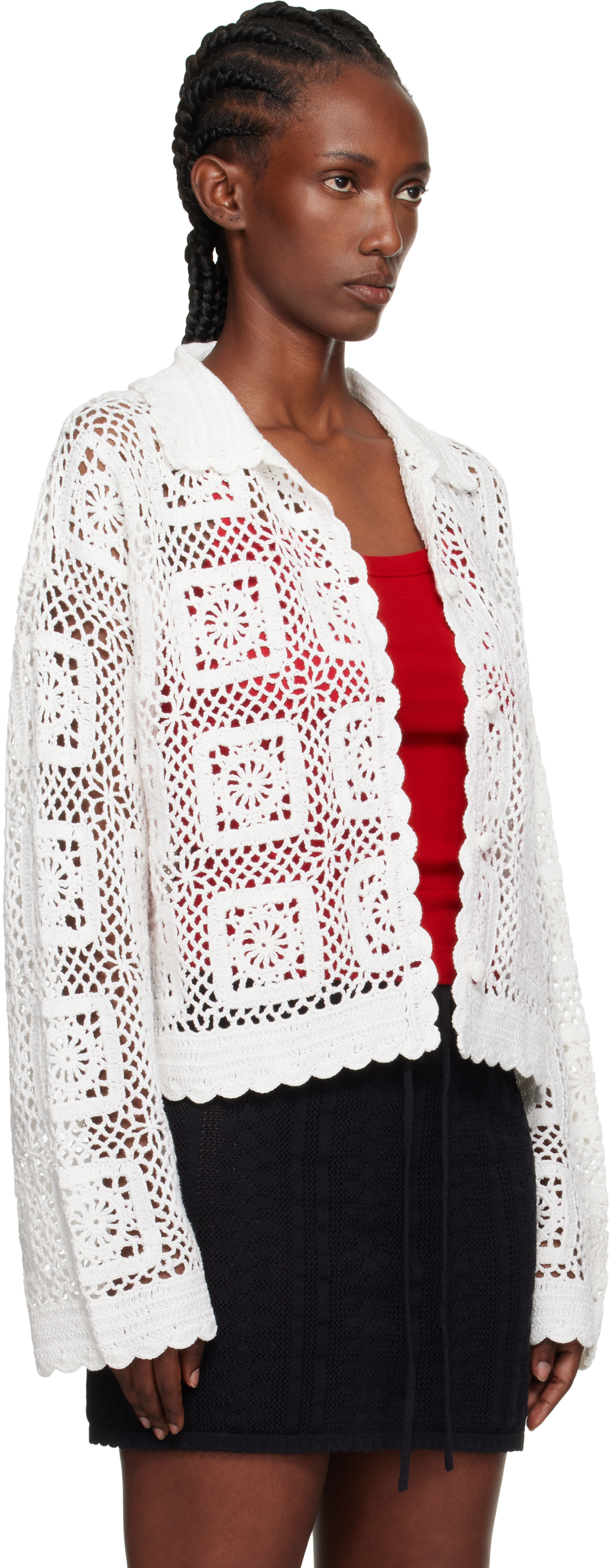 Holzweiler: White Rosie Crochet Cardigan | SSENSE United Kingdom
