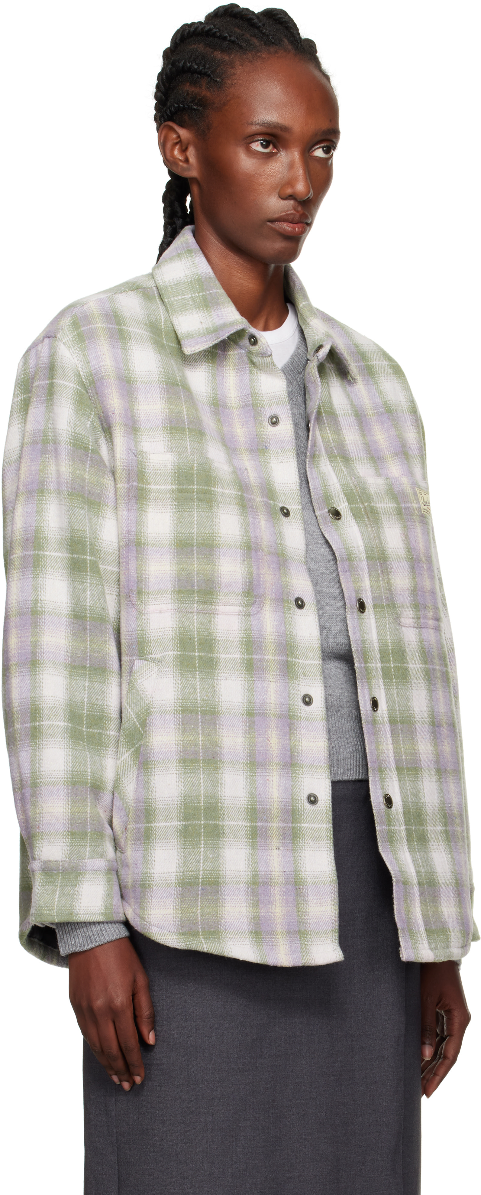 Dunst Quilted Check Flannel Overshirt - Light Green Check