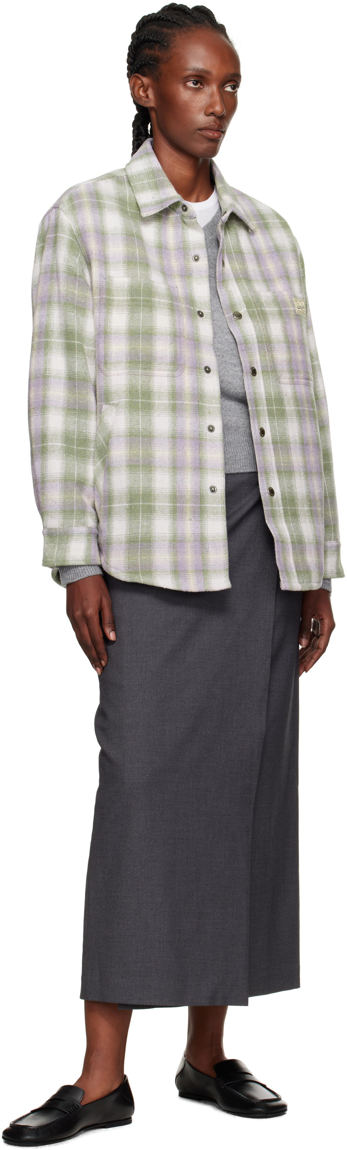 Dunst Quilted Check Flannel Overshirt - Light Green Check
