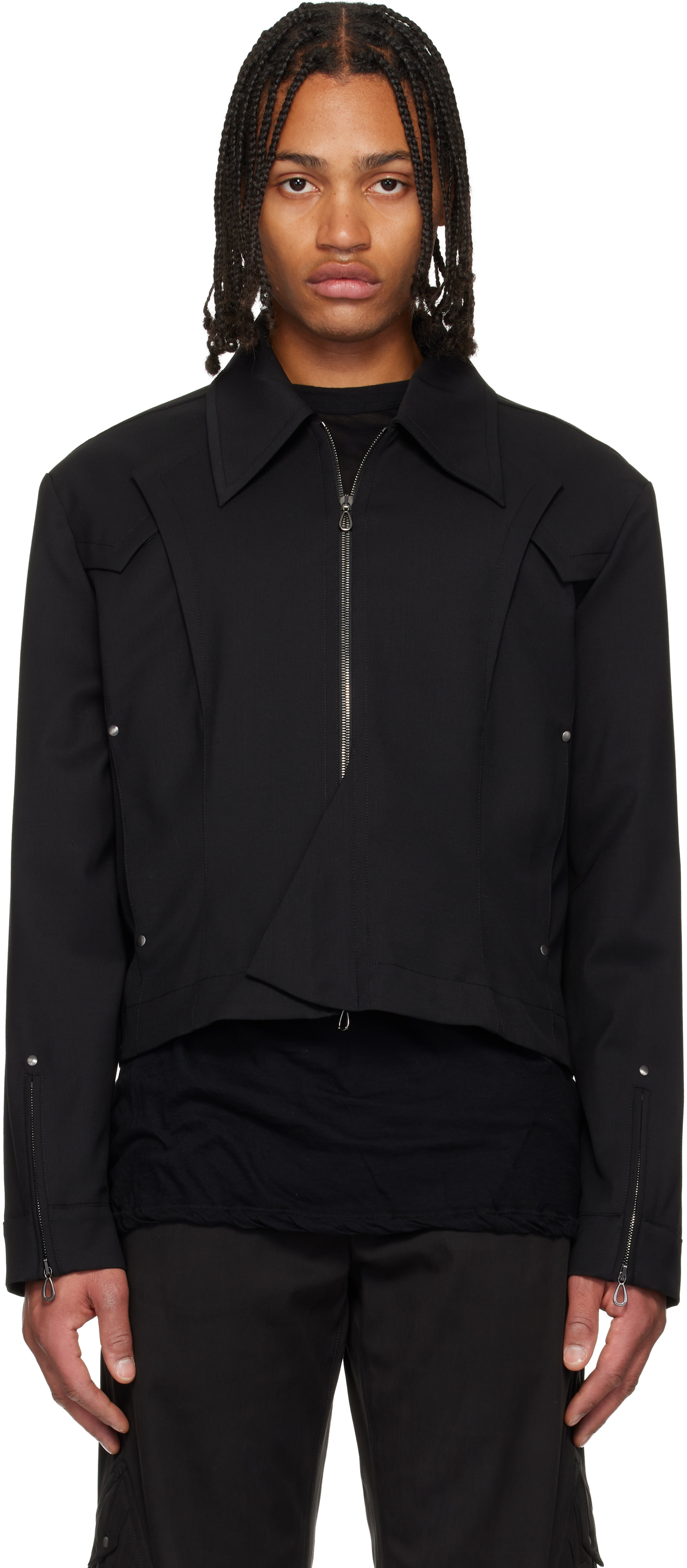 ジャケット・アウター KIKO KOSTADINOV KRANER CROPPED SHIRT Kiko Kostadinov: Black Kraner Cropped Blouson Jacket | SSENSE