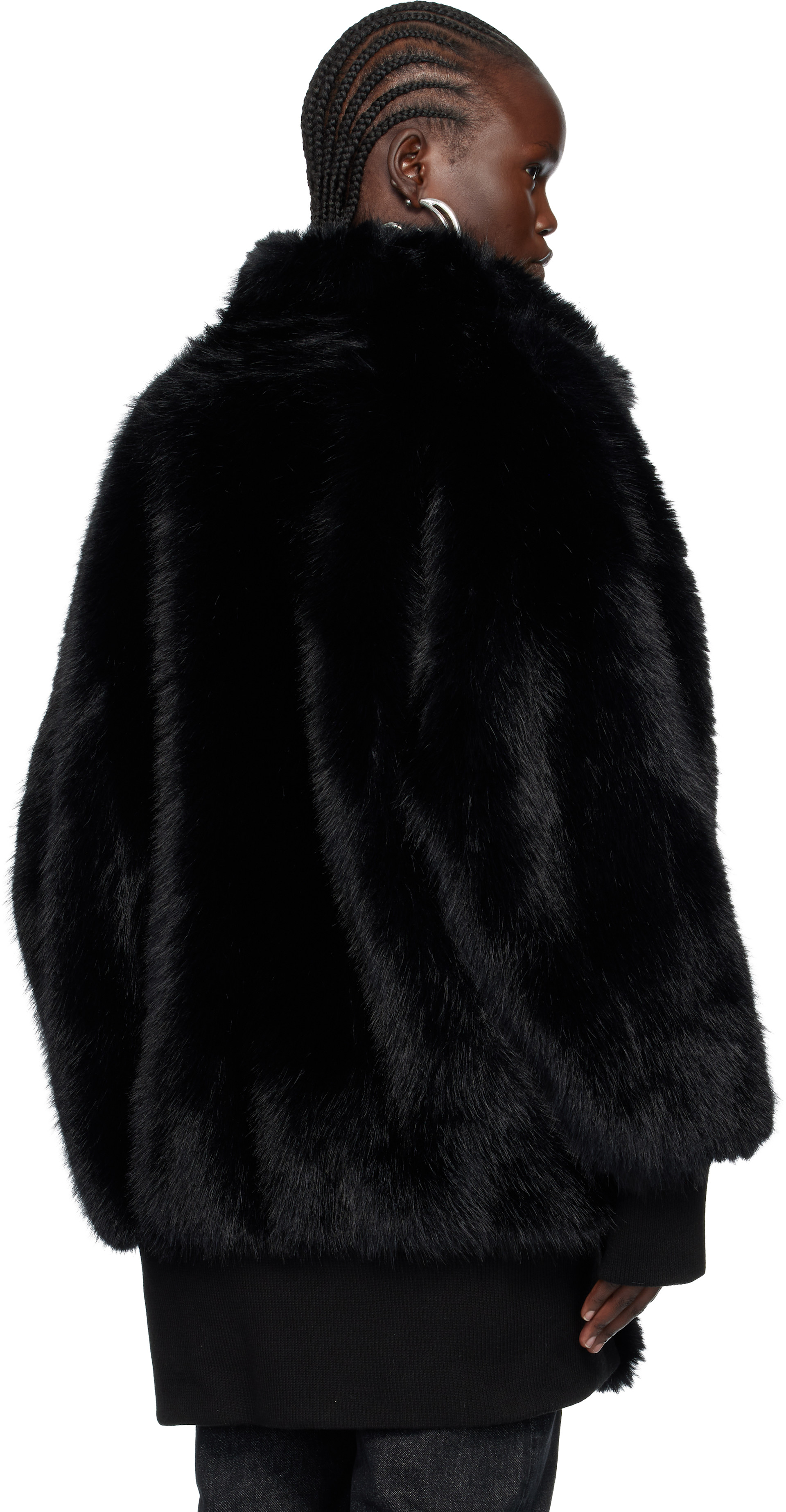 VAQUERA: Black Faux-Fur Bomber Coat | SSENSE Canada