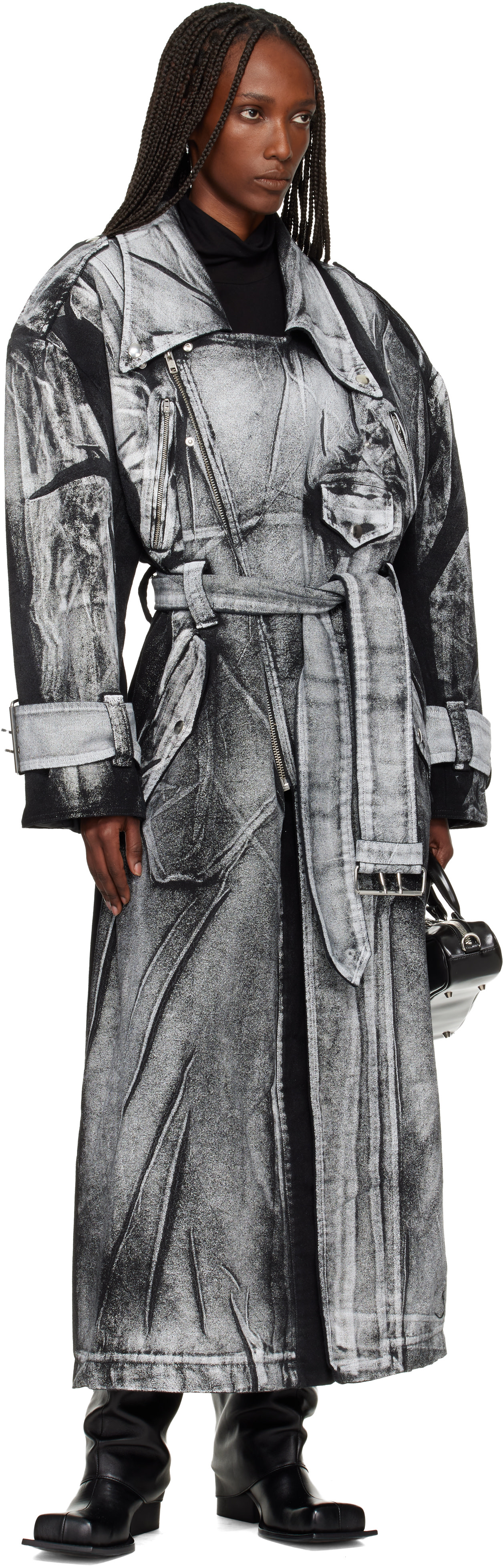 【VAQUERA】トレンチコート VAQUERA: ブラック＆ホワイト Painted Workwear トレンチコート