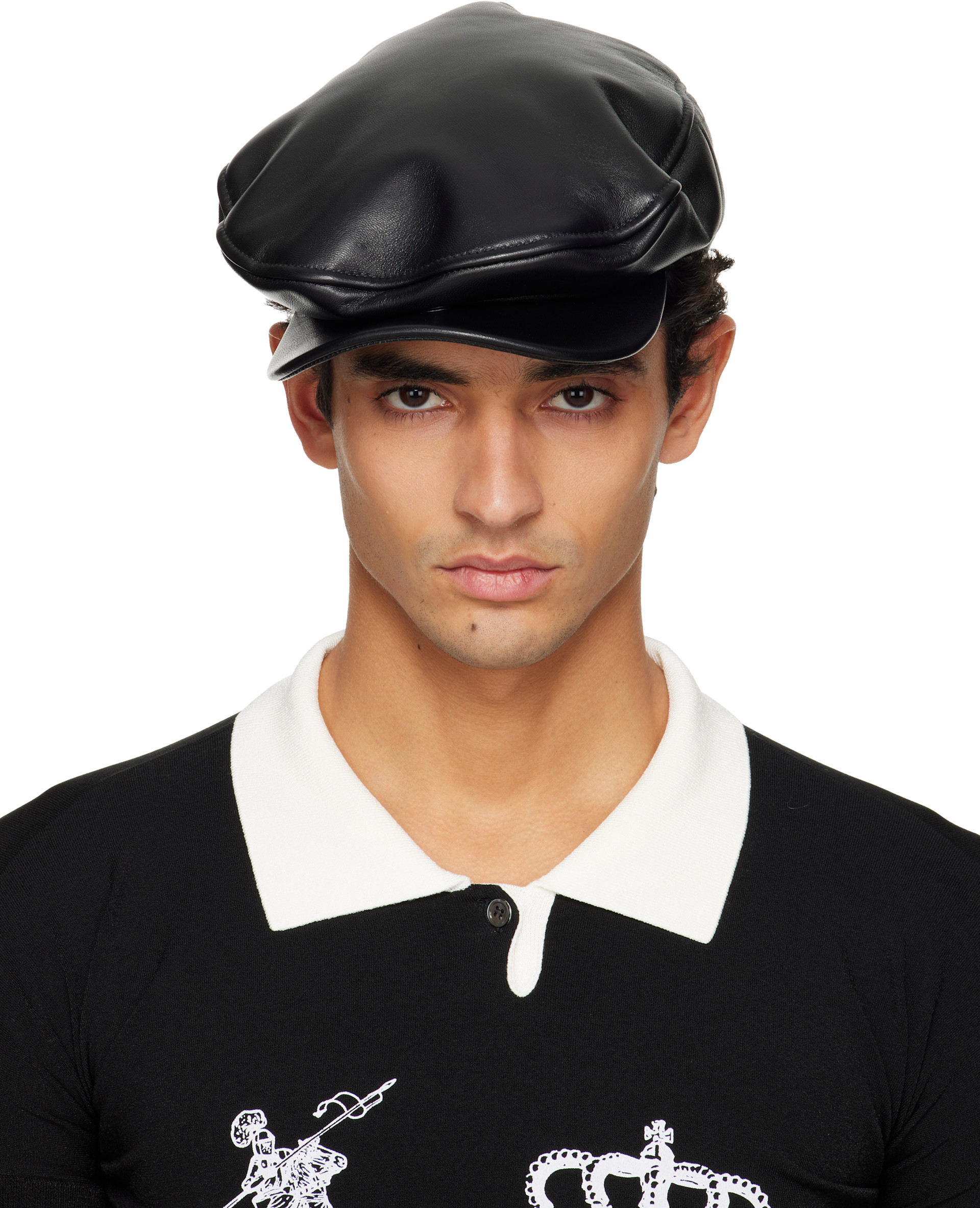 帽子 vaquera newsboy cap VAQUERA: Black Leather Newsboy Cap | SSENSE
