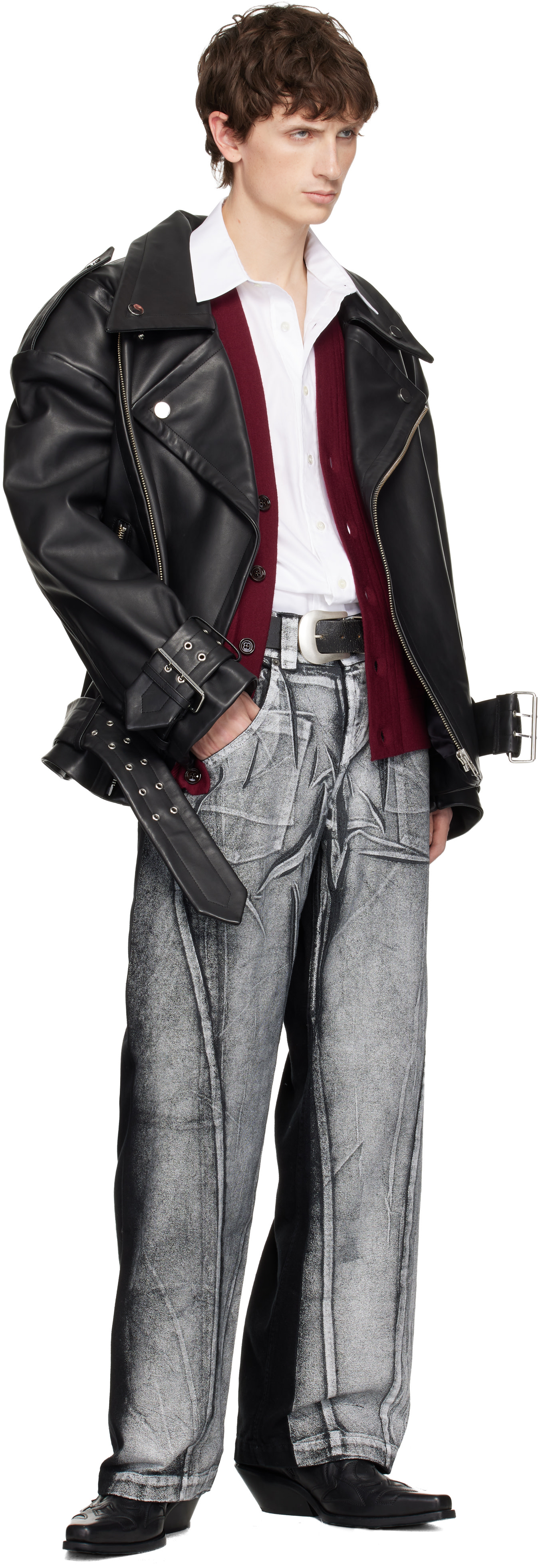 VAQUERA: Black Oversized Moto Leather Jacket | SSENSE