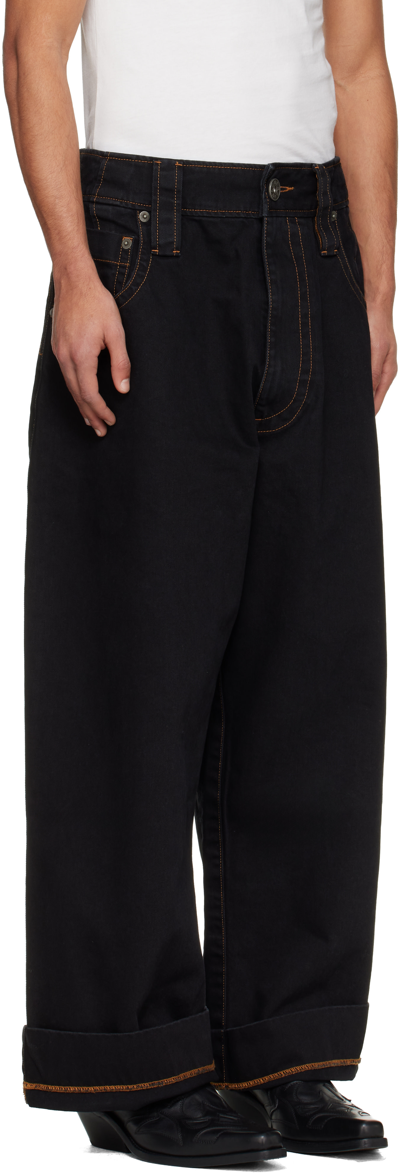 VAQUERA: Black Wide-Leg Baby Jeans | SSENSE Canada