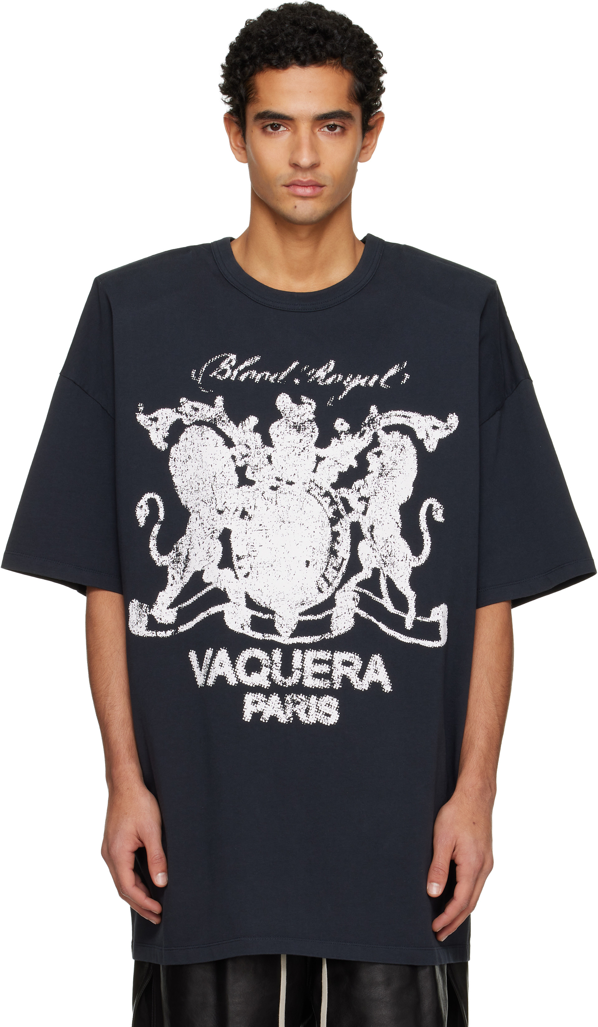 VAQUERA: Black Padded Shoulder T-shirt | SSENSE China
