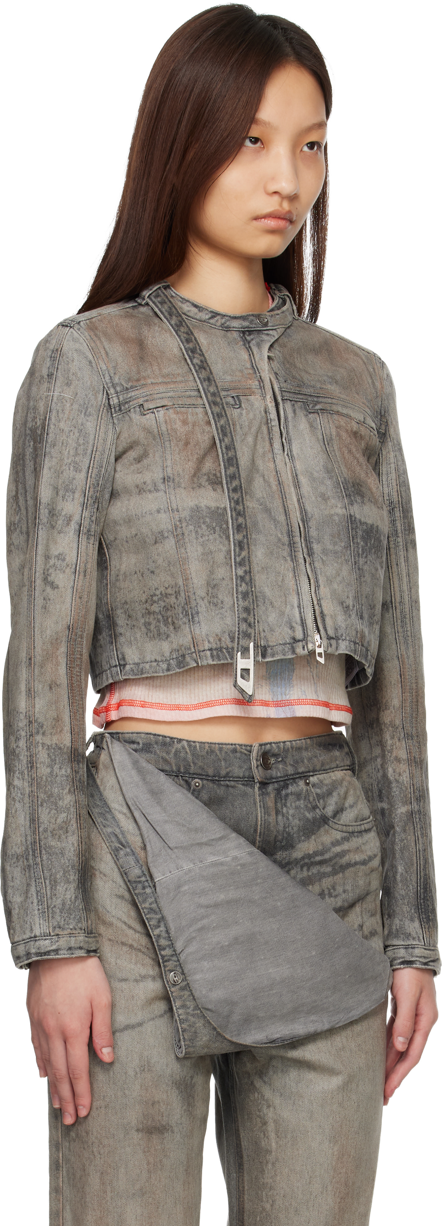 Diesel: グレー クロップド コットン ヘンプ サテン デニムジャケット 