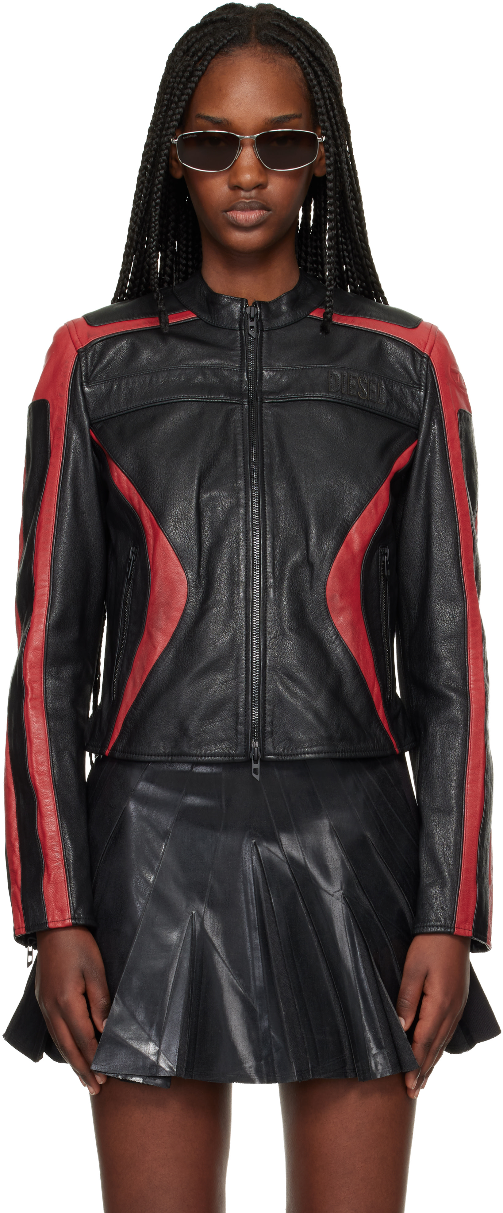 Diesel: Black & Red L-Ovable Leather Jacket | SSENSE