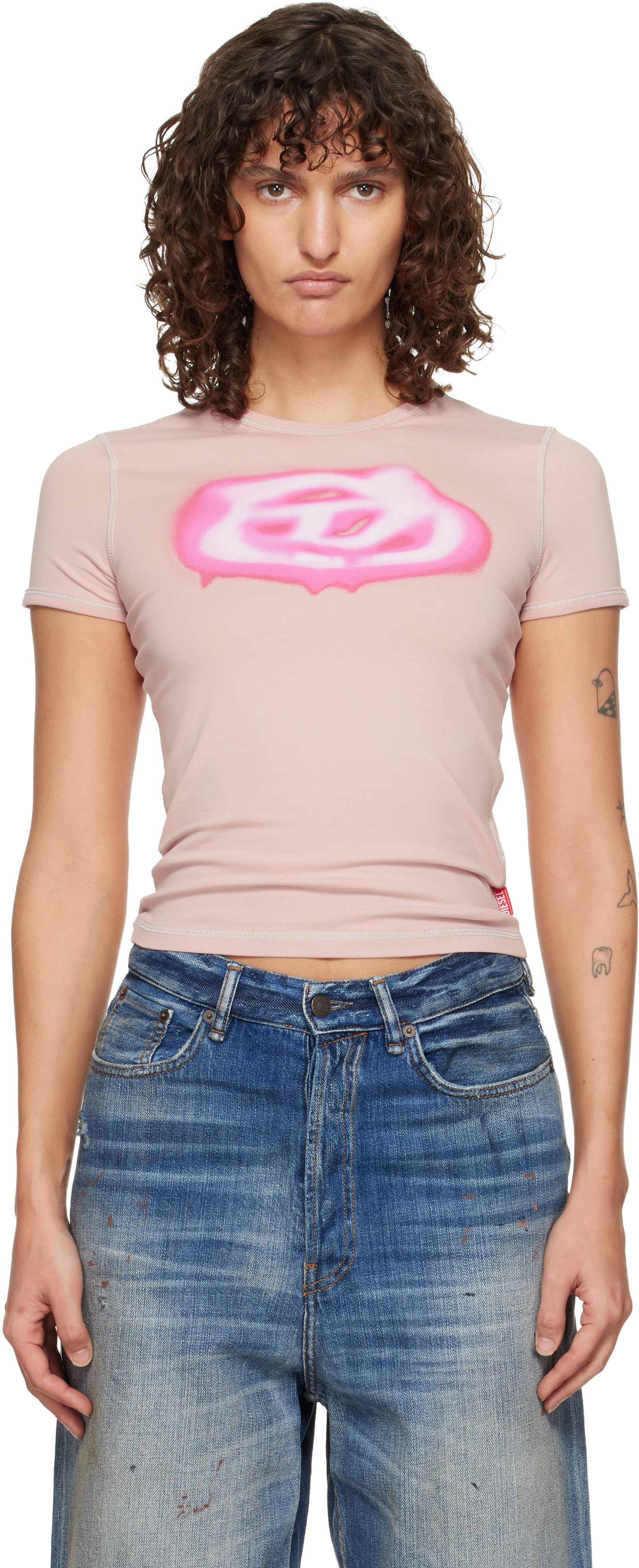 Diesel: ピンク Graffiti-Effect Logo スリムフィットTシャツ | SSENSE