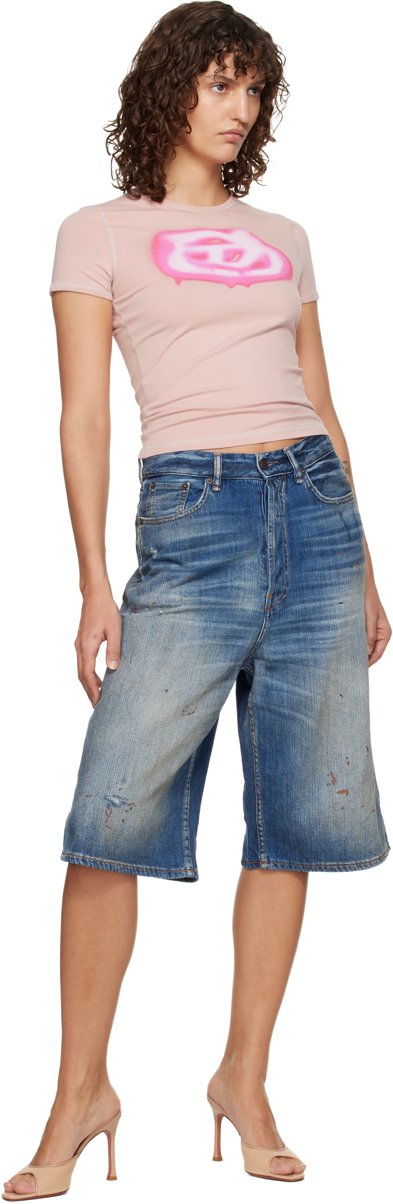 Diesel: Pink Slim Graffiti-Effect Logo T-shirt | SSENSE