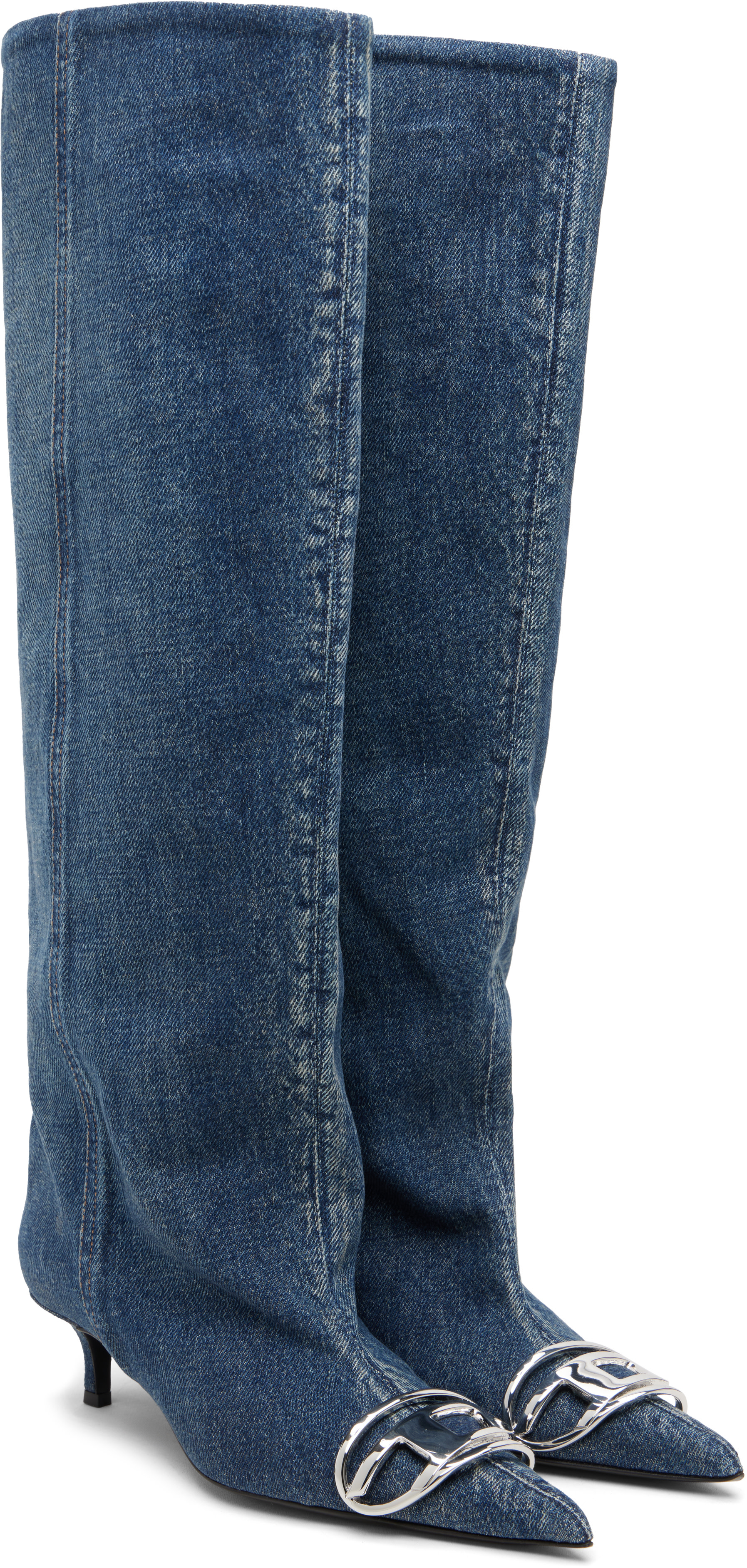 DIESELデニムブーツ　オープントゥ　新品未使用 Diesel: ブルー D-Venus Kb Slouchy デニム ロングブーツ | SSENSE 日本