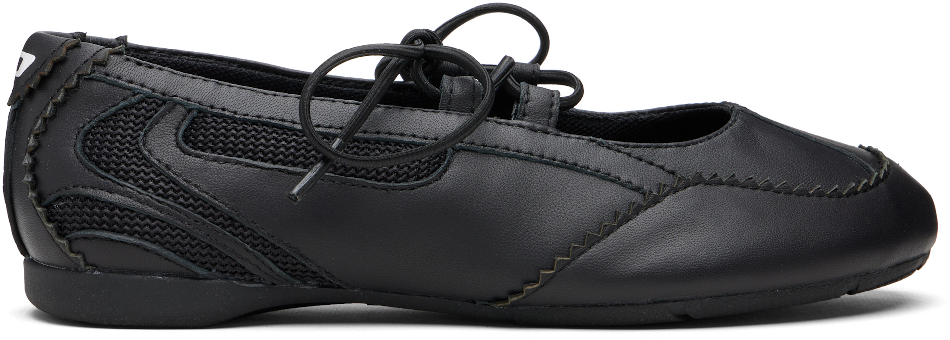 Diesel: Black D-Mile Lace-Up Ballerina Flats | SSENSE