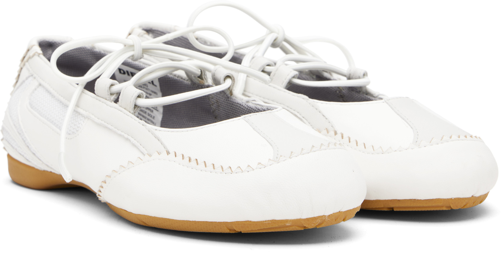 Diesel: White D-Mile Lace-Up Ballerina Flats | SSENSE