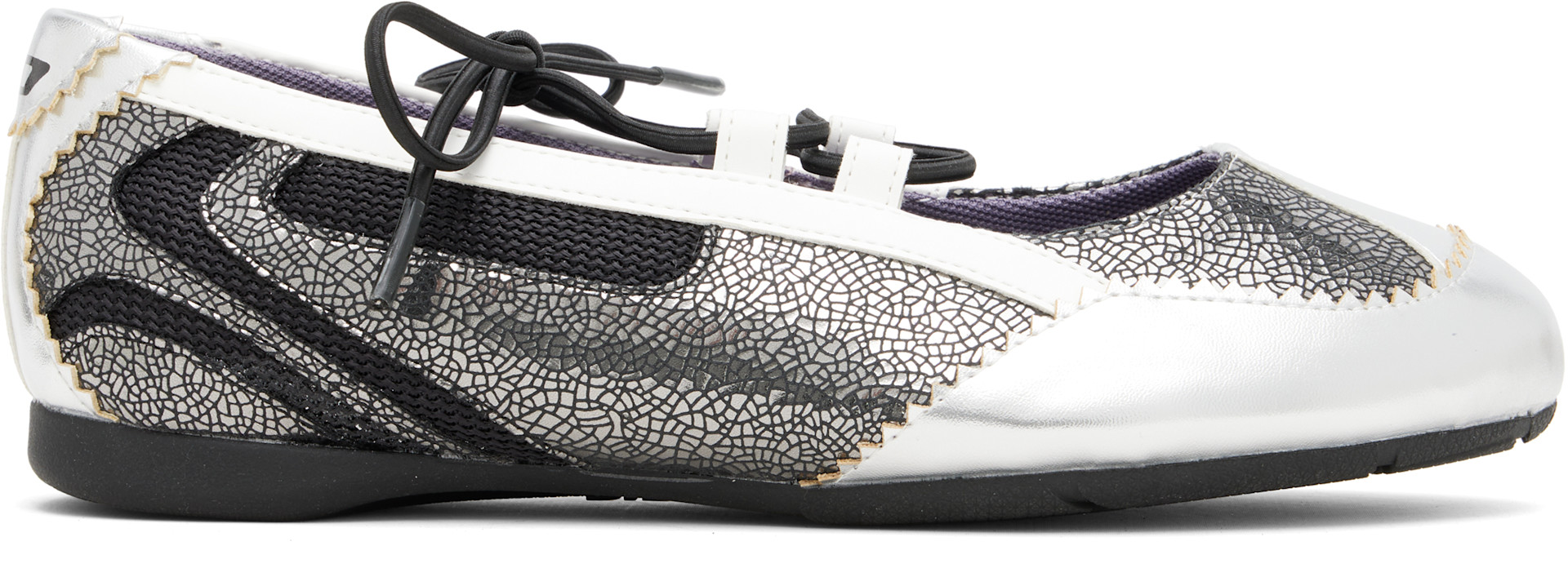 Diesel: Black & Silver D-Mile Lace-Up Ballerina Flats | SSENSE