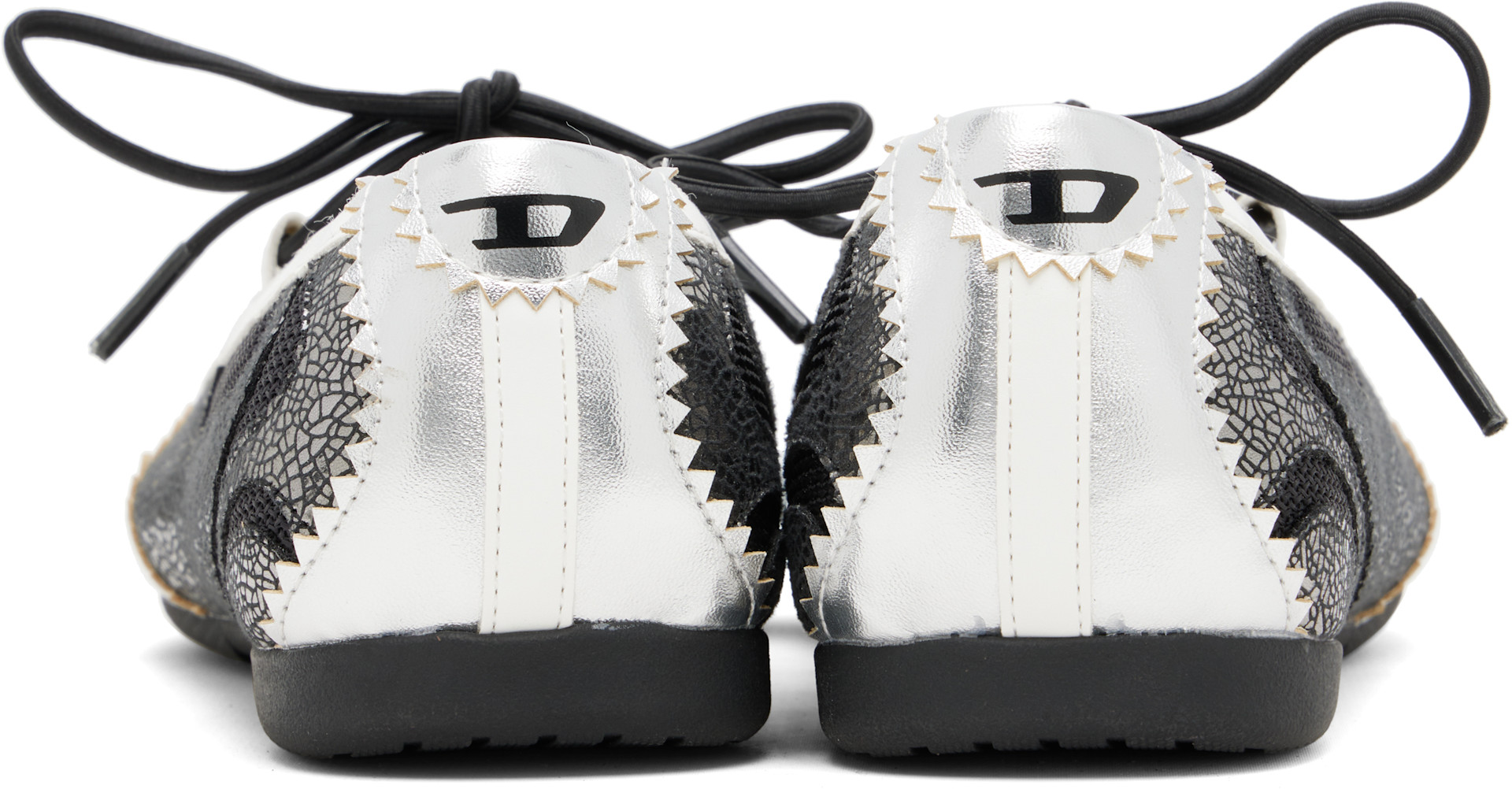 Diesel: Black & Silver D-Mile Lace-Up Ballerina Flats | SSENSE