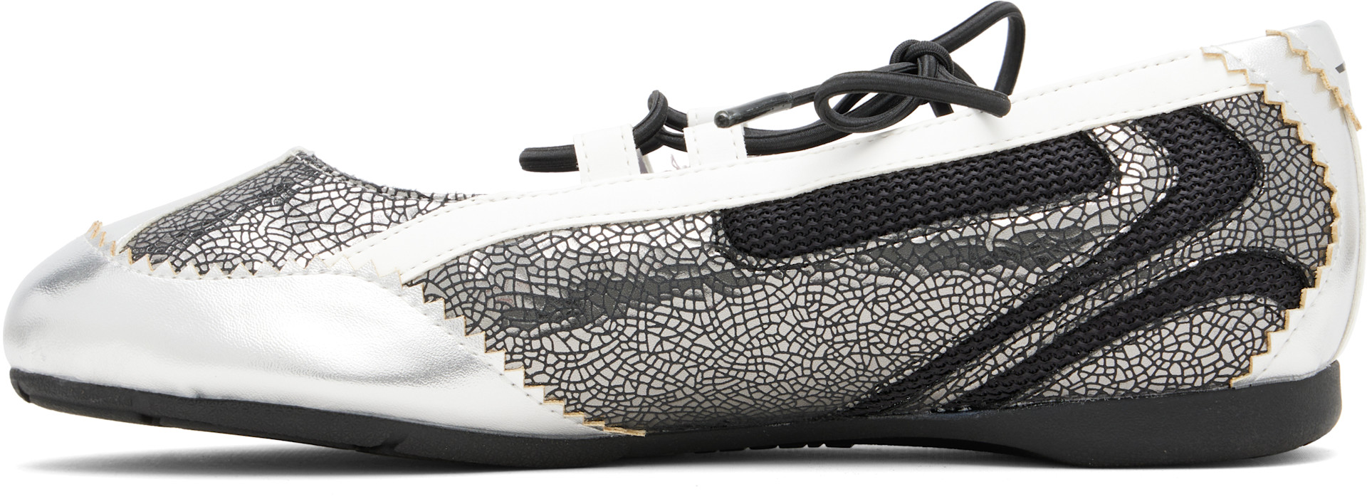 Diesel: Black & Silver D-Mile Lace-Up Ballerina Flats | SSENSE