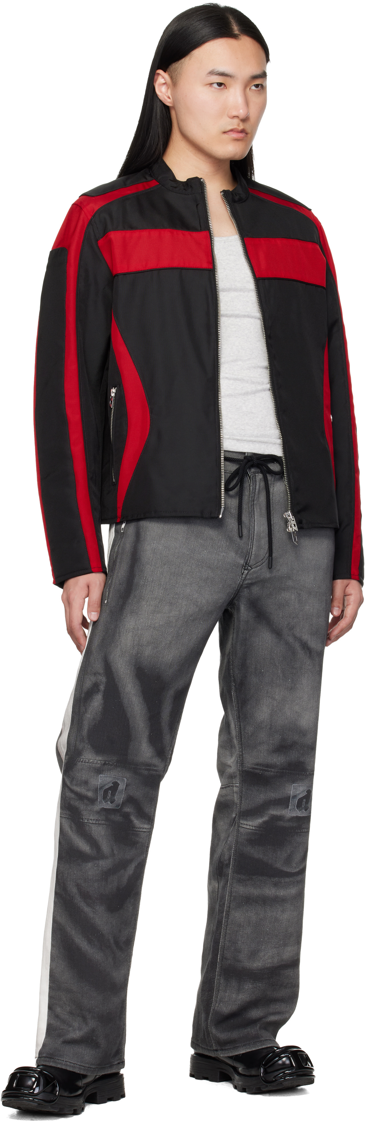 Diesel: ブラック＆レッド Biker-Style Colour-Block キャンバス