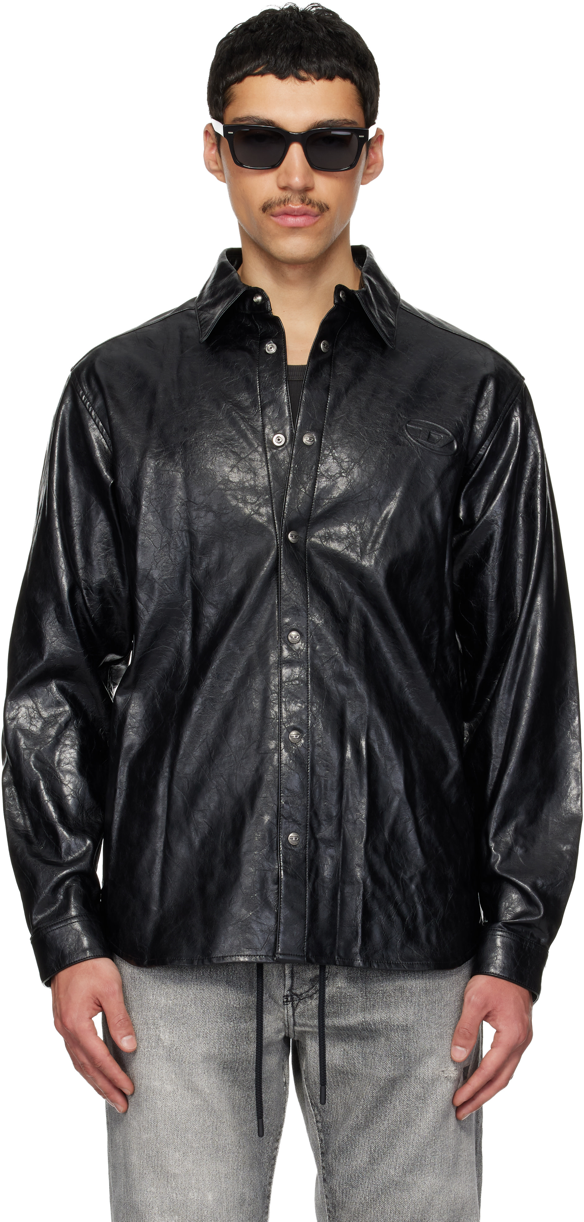 Diesel - Black S-Simply-Qmbu Faux-Leather Shirt