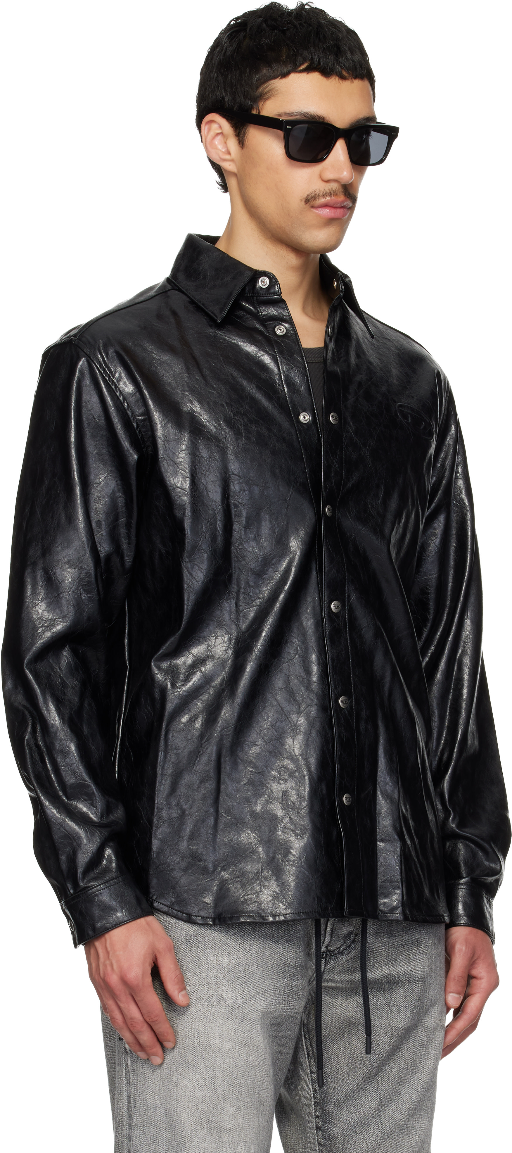 Diesel - Black S-Simply-Qmbu Faux-Leather Shirt