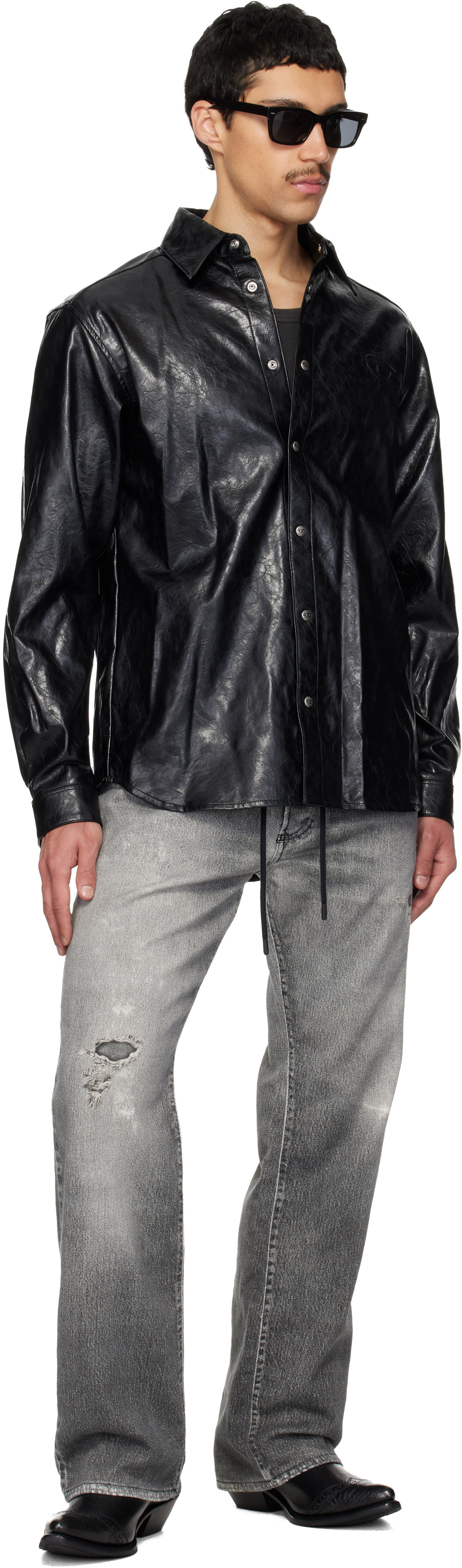 Diesel - Black S-Simply-Qmbu Faux-Leather Shirt