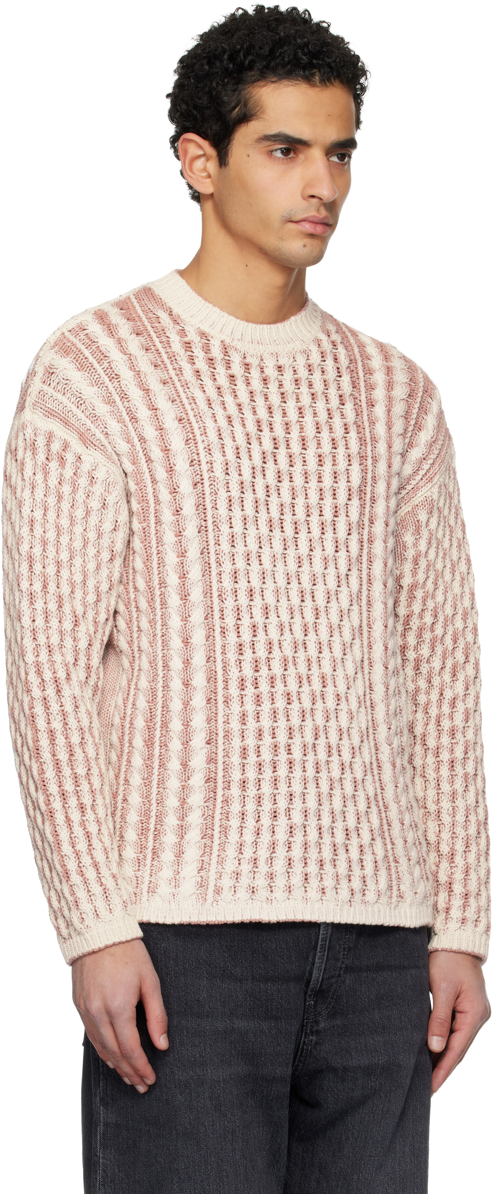 Diesel - Pull Moise rose et blanc cassé