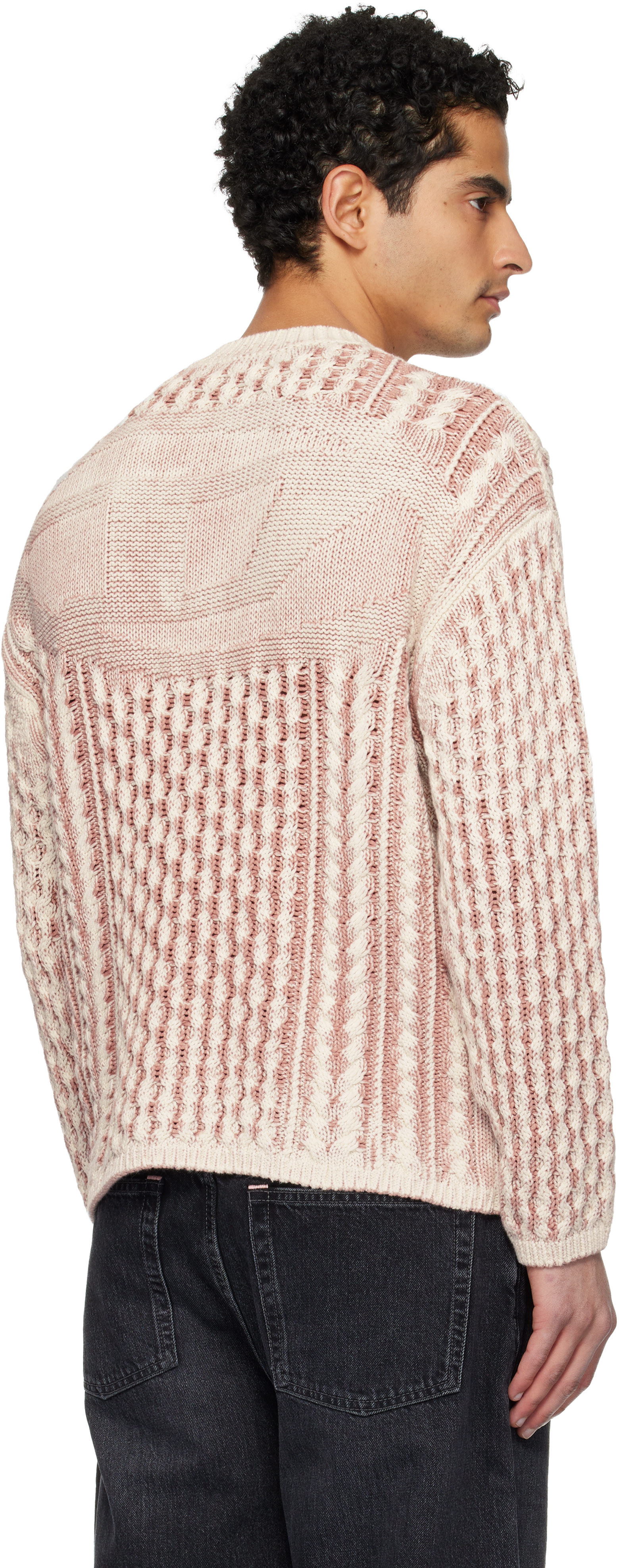 Diesel - Pull Moise rose et blanc cassé