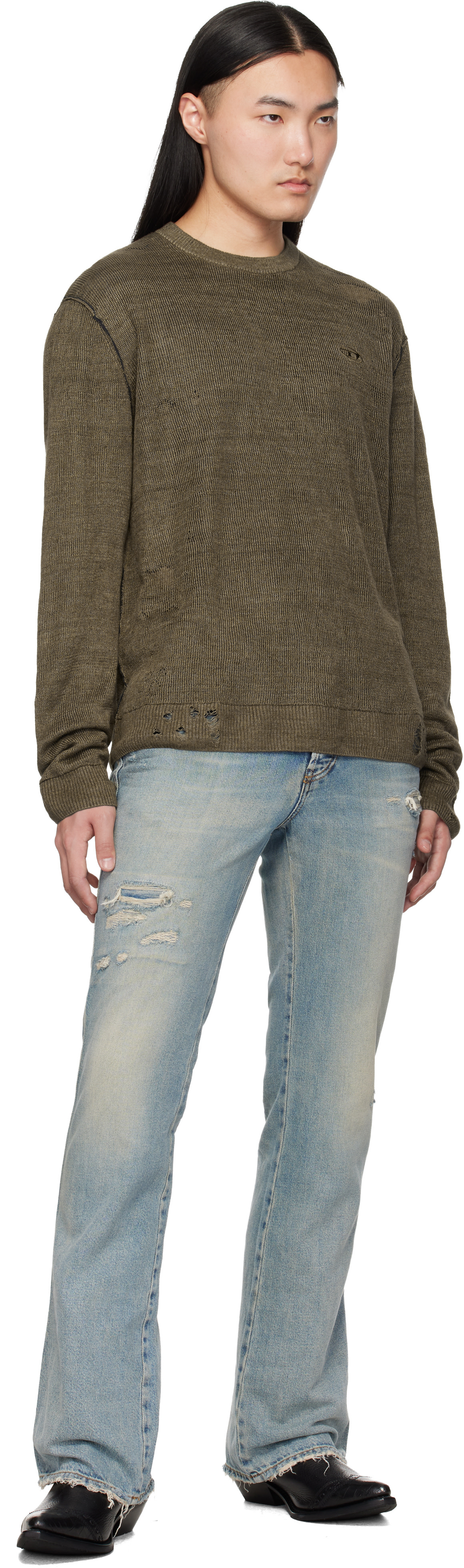 Diesel - Pull kaki en lin à effet usé