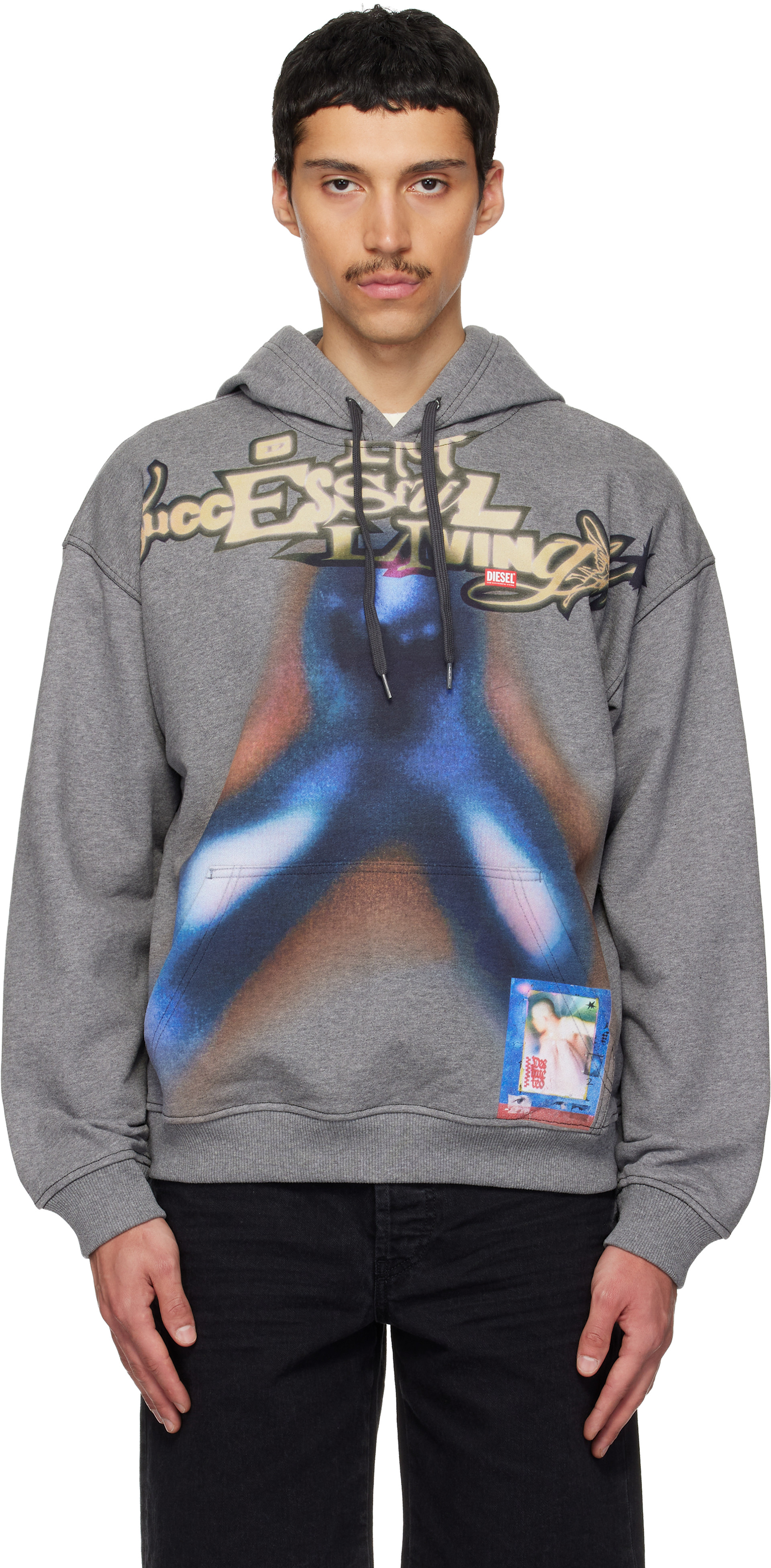 Diesel - Pull à capuche droit V4 gris
