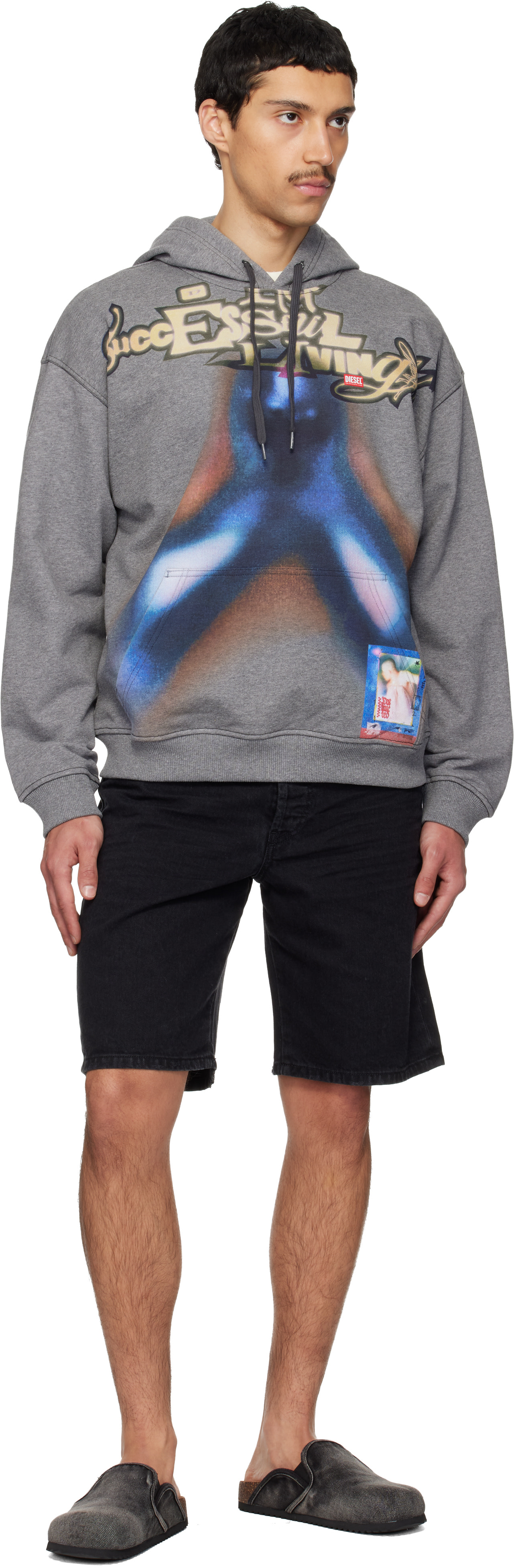 Diesel - Pull à capuche droit V4 gris