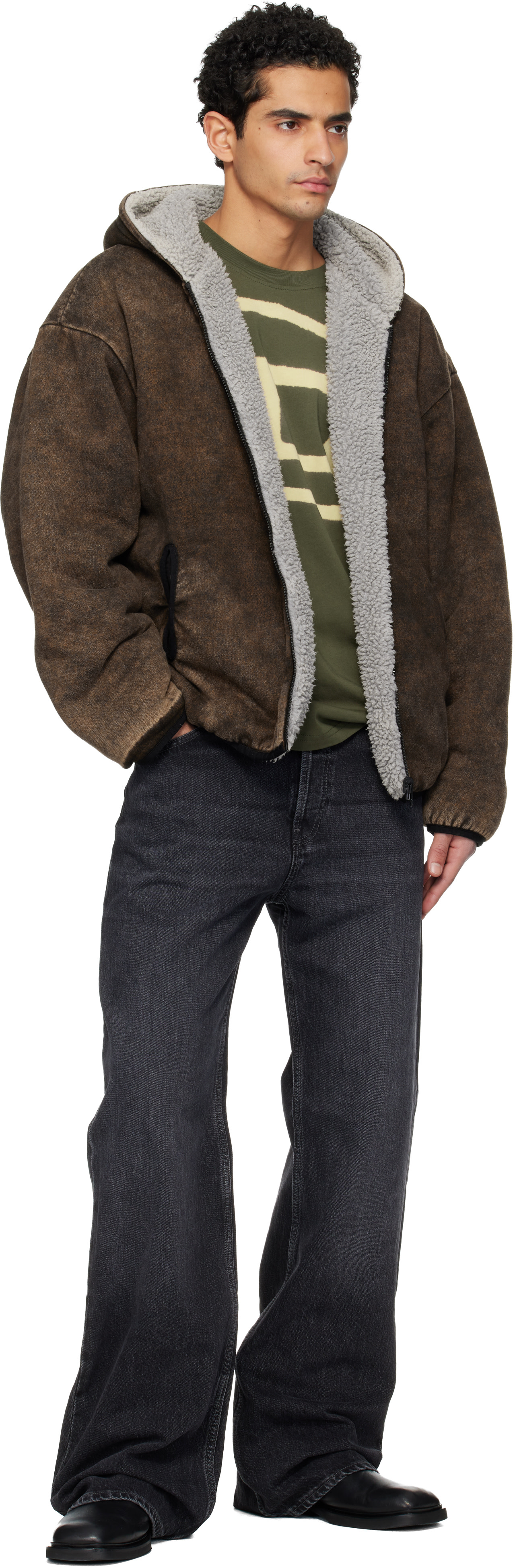 Diesel - Blouson réversible Bryan brun et beige