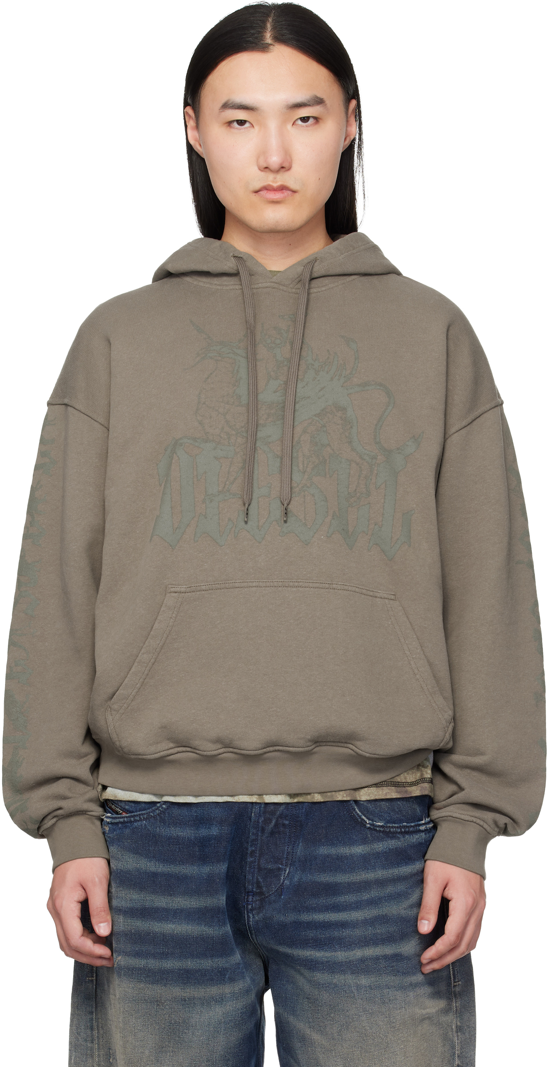 Diesel - Brown Griffin Print Treated Hoodie