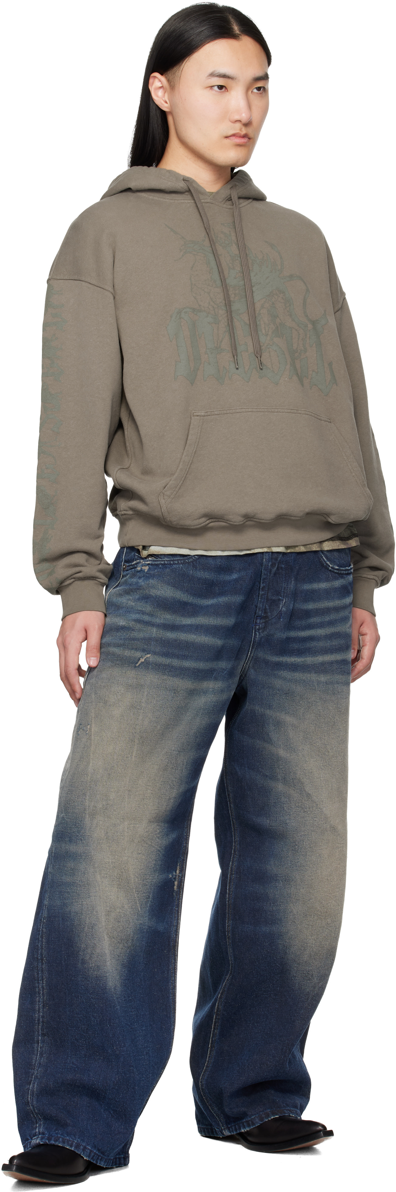 Diesel - Brown Griffin Print Treated Hoodie