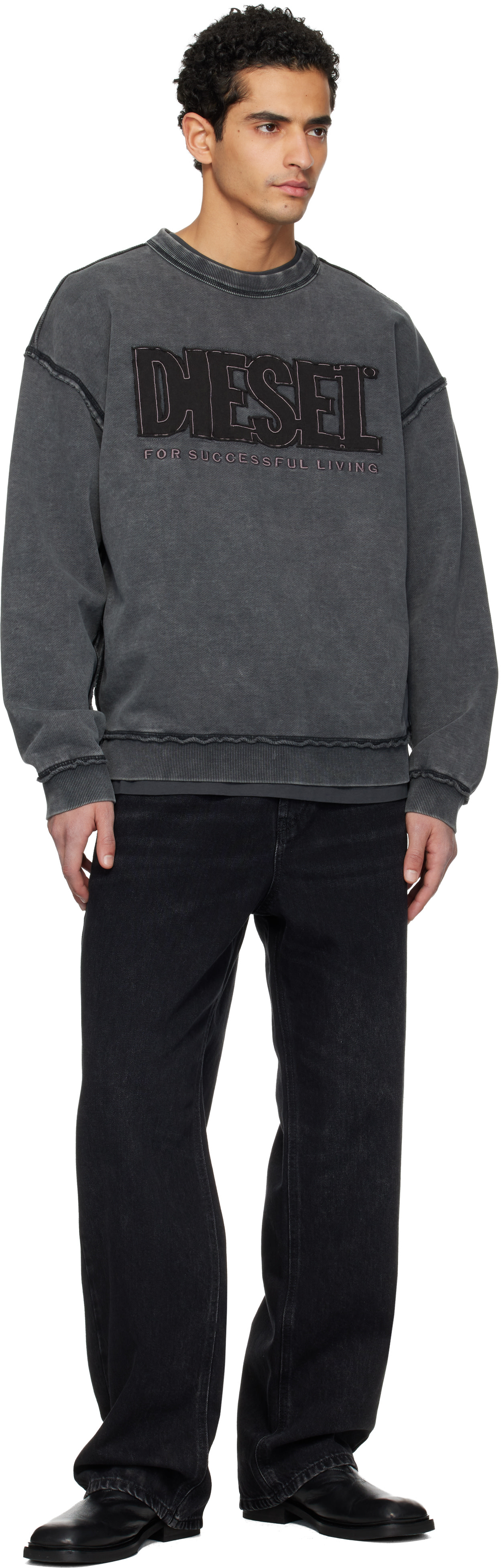 Diesel - Pull molletonné droit V1 gris à bords bruts