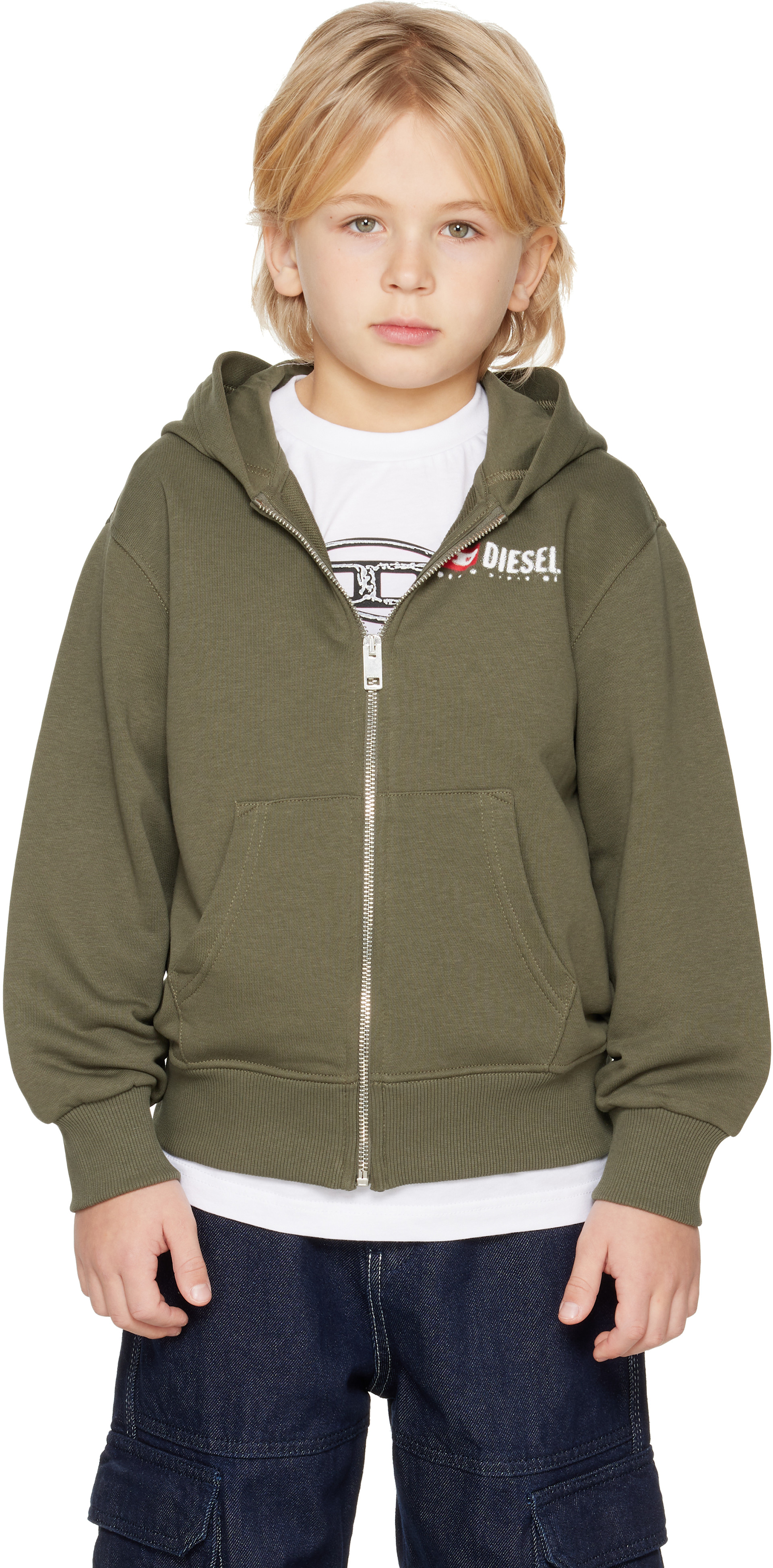 Diesel - Enfant | Pull à capuche kaki à logo