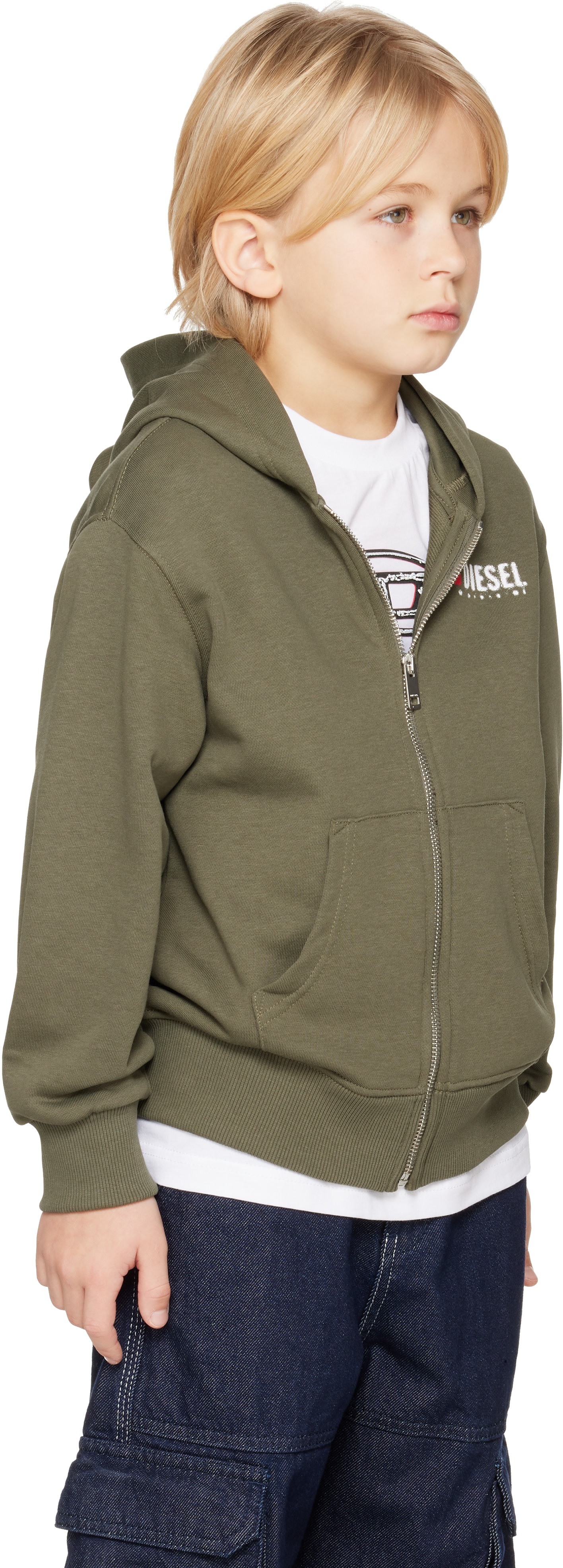 Diesel - Enfant | Pull à capuche kaki à logo