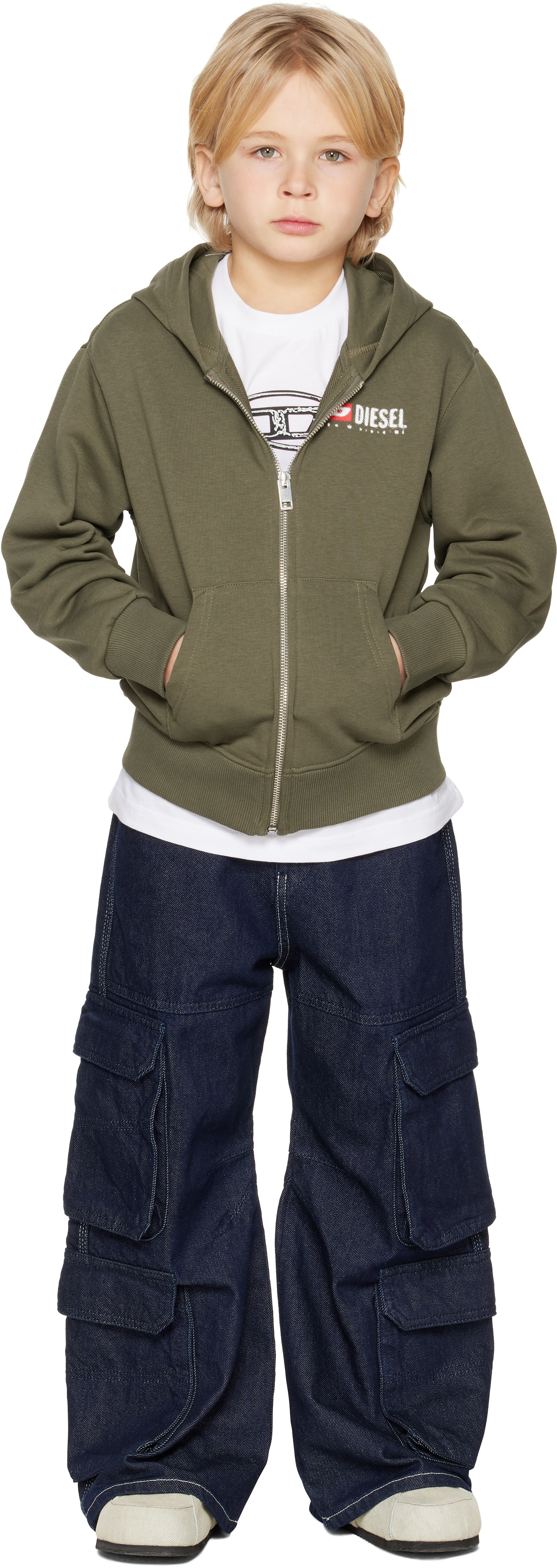 Diesel - Enfant | Pull à capuche kaki à logo