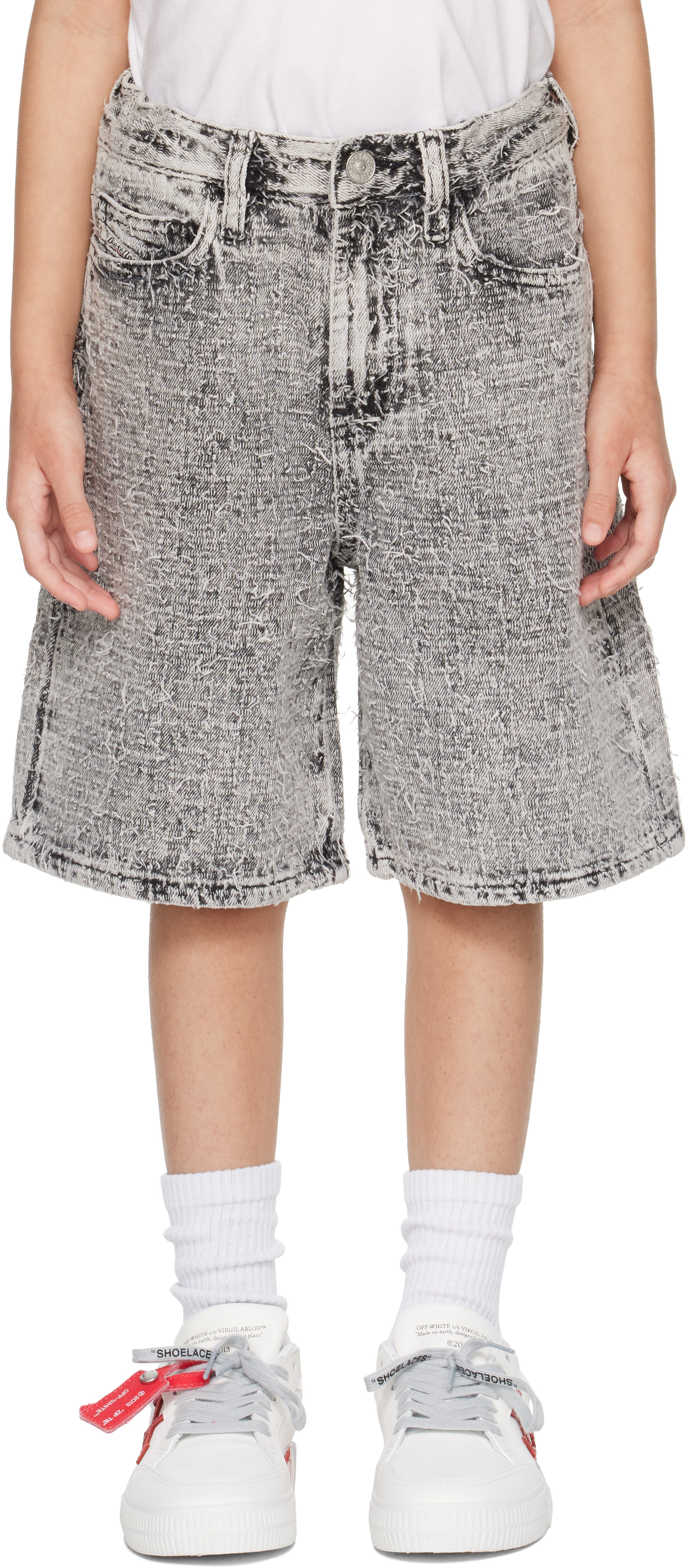 Diesel - Enfant | Short gris en denim texturé