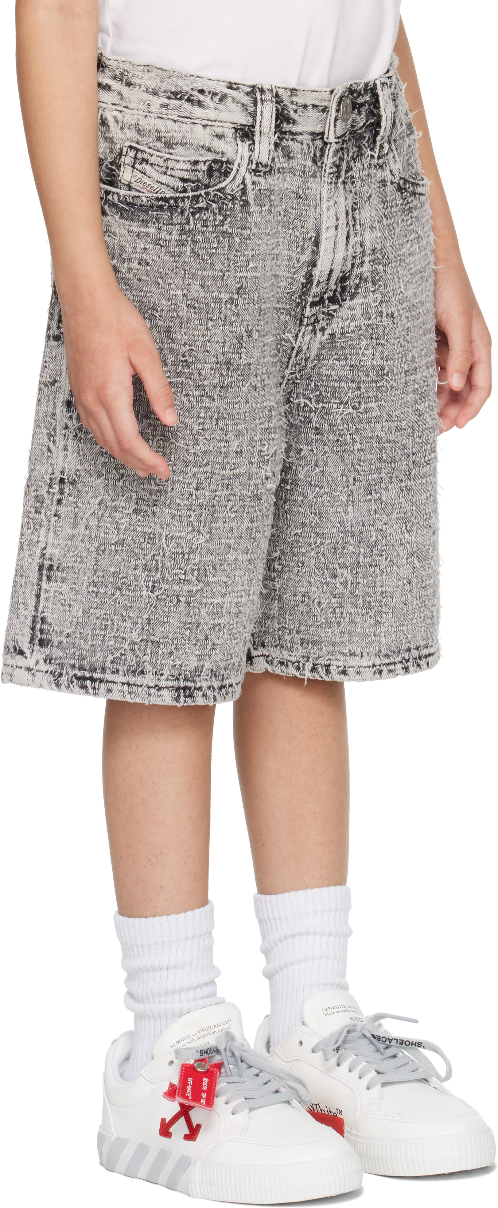 Diesel - Enfant | Short gris en denim texturé