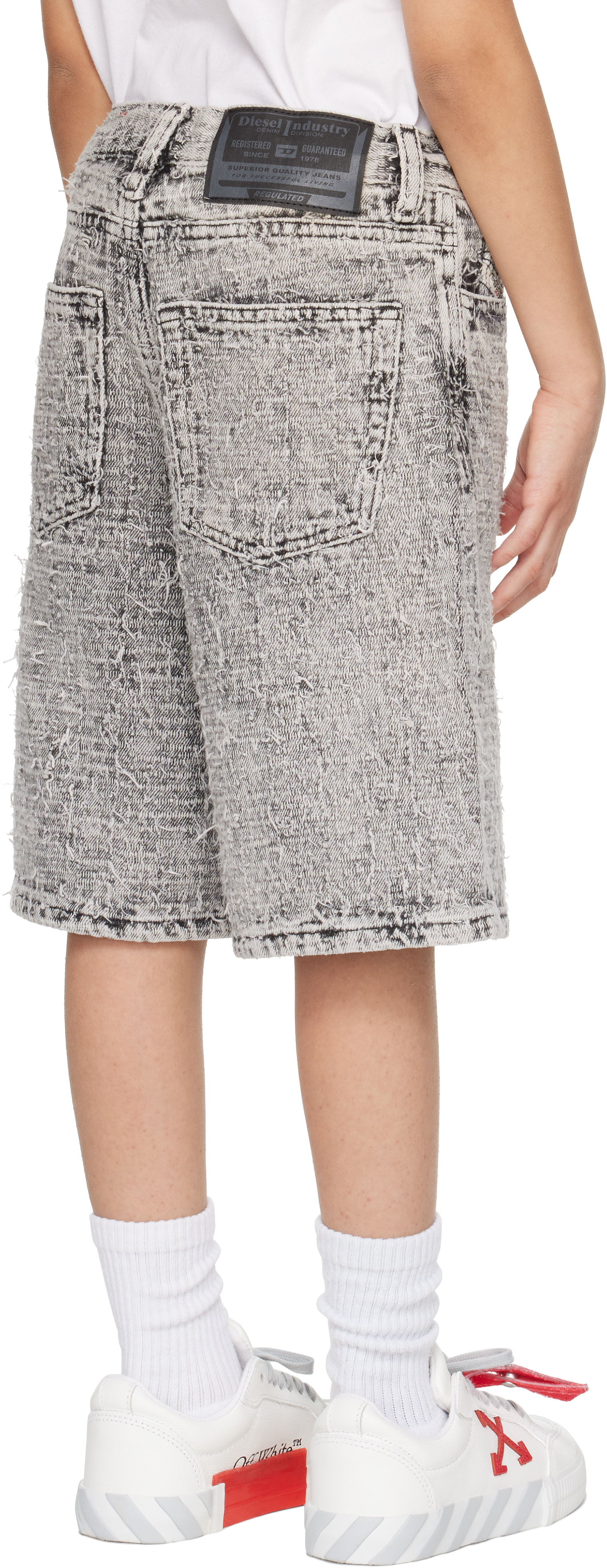 Diesel - Enfant | Short gris en denim texturé