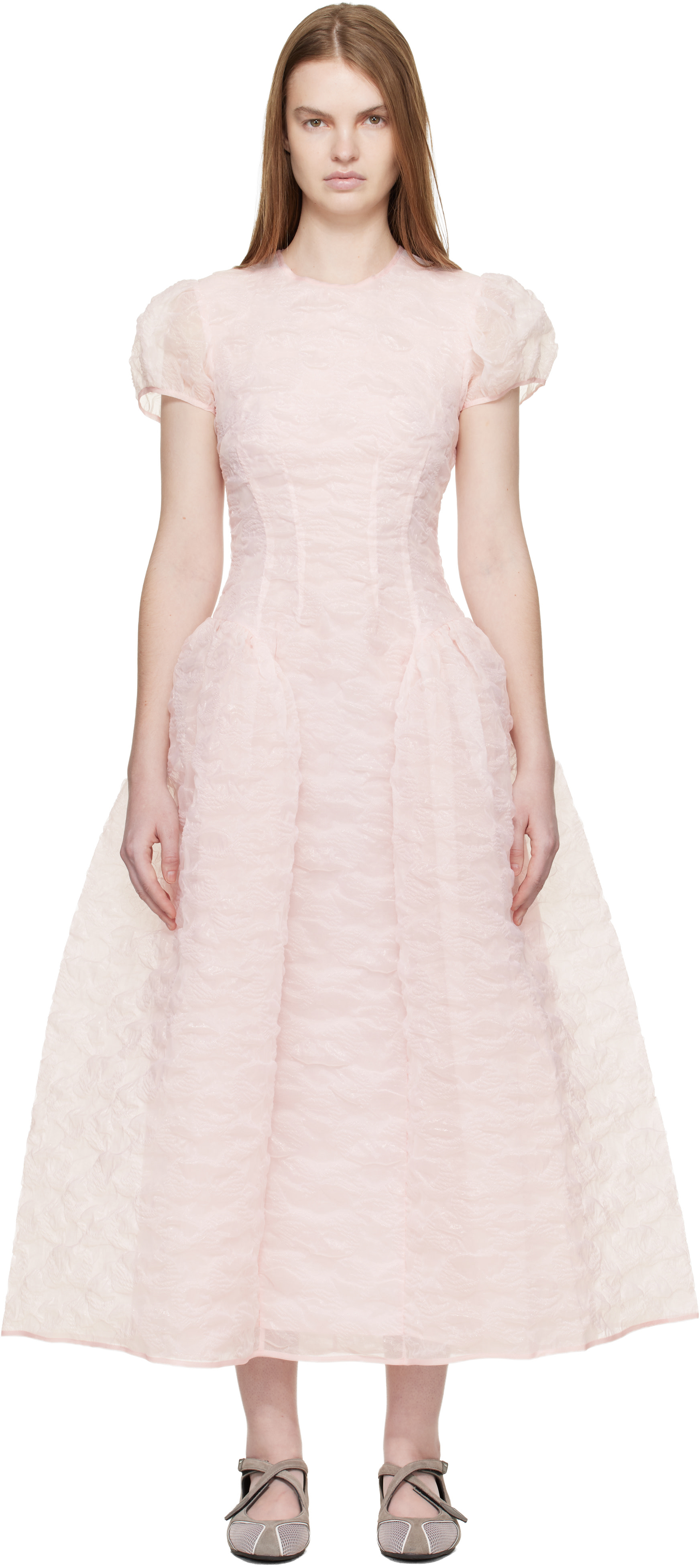 Cecilie Bahnsen: Pink CBcleopatra Midi Dress | SSENSE Spain