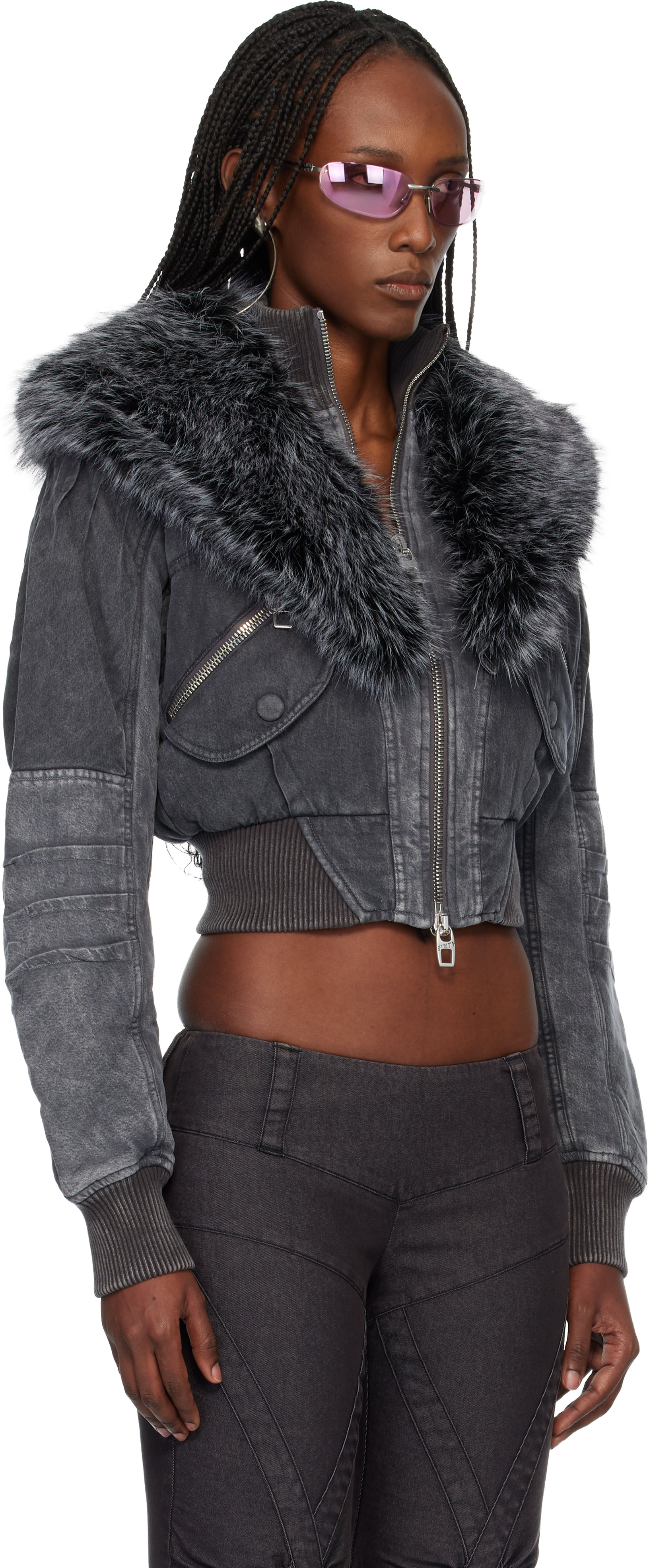 Miss Sixty: Black KNWLS Edition Padded Denim Bomber Jacket | SSENSE