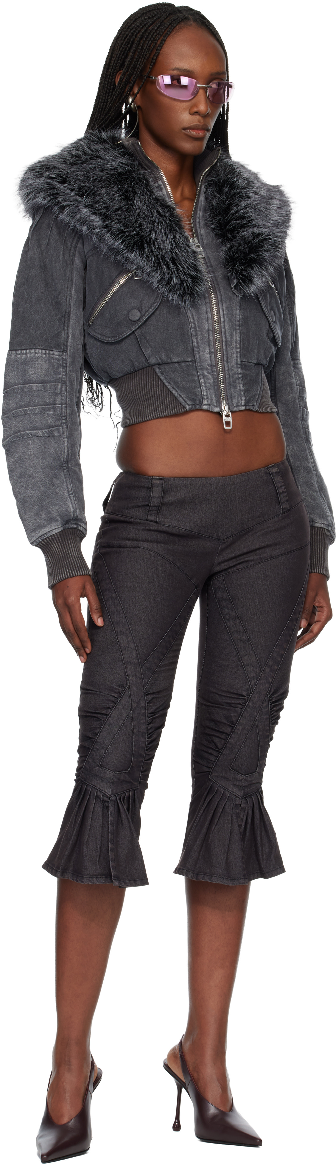 Miss Sixty: Black KNWLS Edition Padded Denim Bomber Jacket