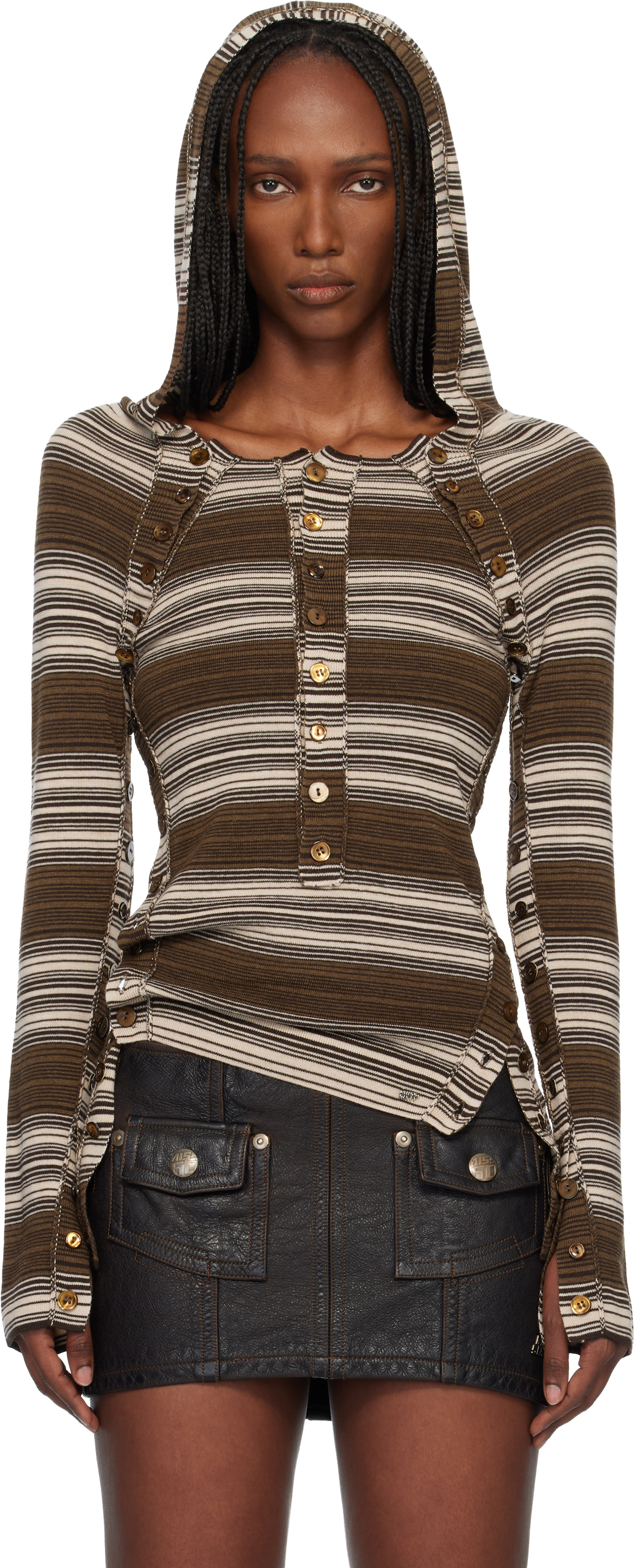 Miss Sixty - Pull à capuche brun à rayures édition KNWLS