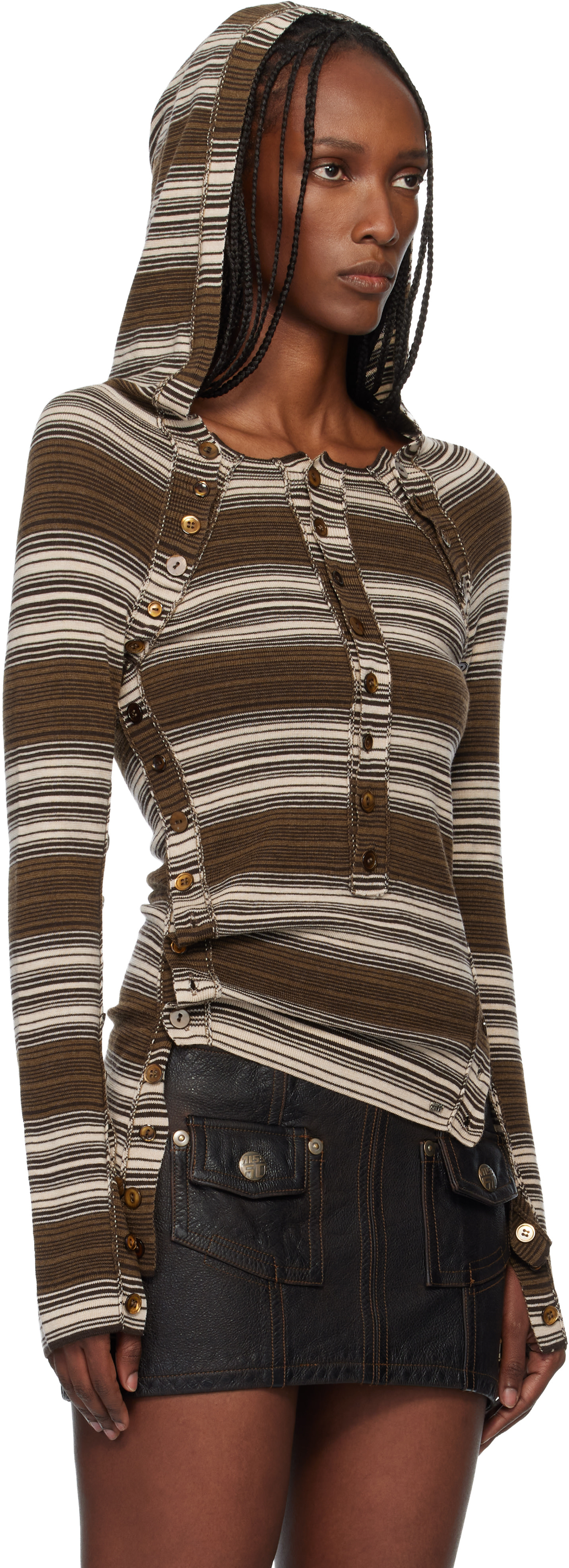 Miss Sixty - Pull à capuche brun à rayures édition KNWLS
